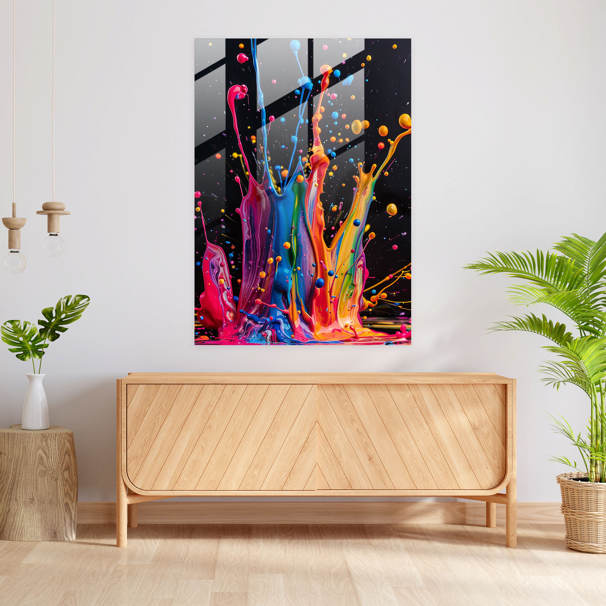 Dynamic Splatter Action Painting Glass Print - Action Painting, Glass Art, Glass Print, Splatters