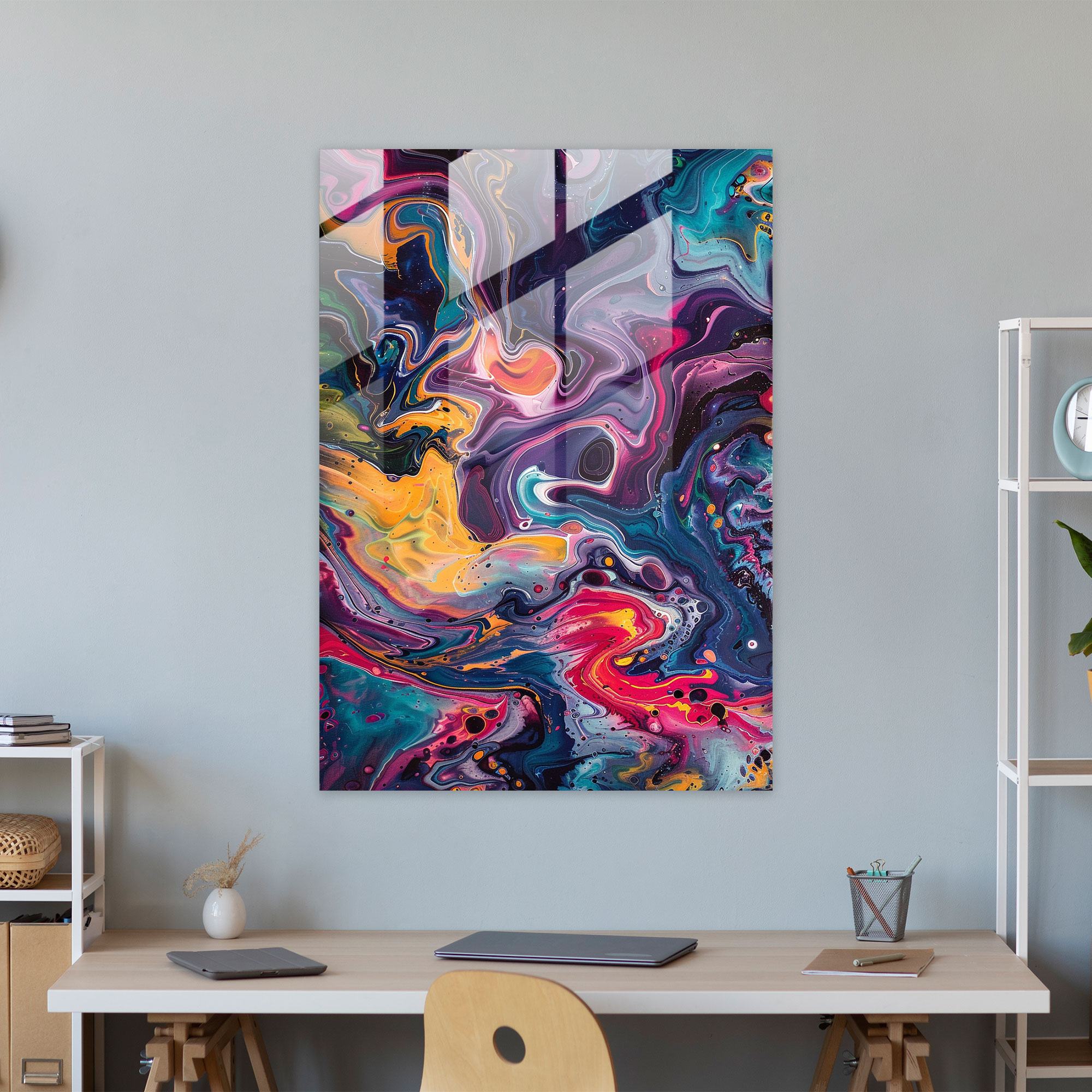 Mesmerizing Swirls Action Painting Glass Wall Art - Action Painting, Glass Print, Action Painting, Lines