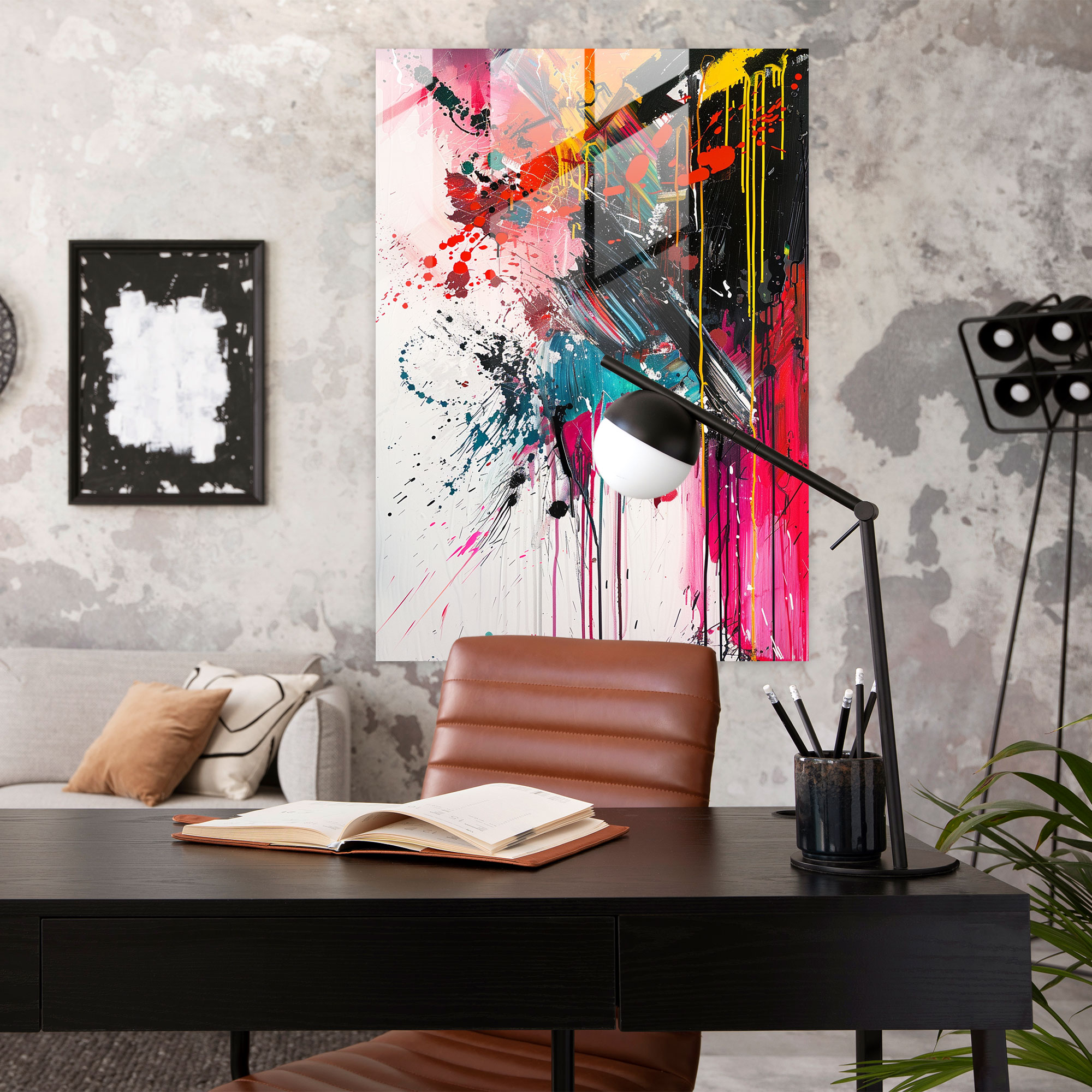 Expressive Drips Action Painting Glass Art - Action Painting, Dynamic, Expressive, Vibrant Drips