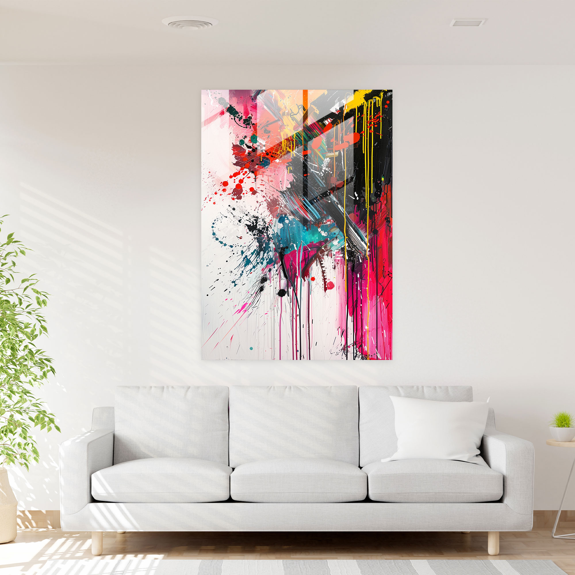 Expressive Drips Action Painting Glass Art - Action Painting, Dynamic, Expressive, Vibrant Drips