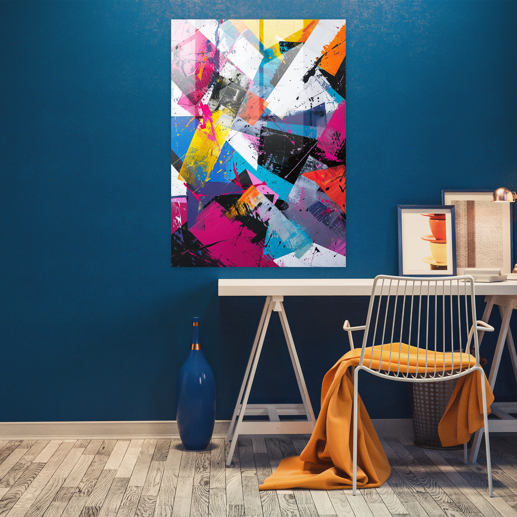 Colorful Geometric Action Painting Home Decoration - Action Painting, Glass Art, Modern Art, Glass Print