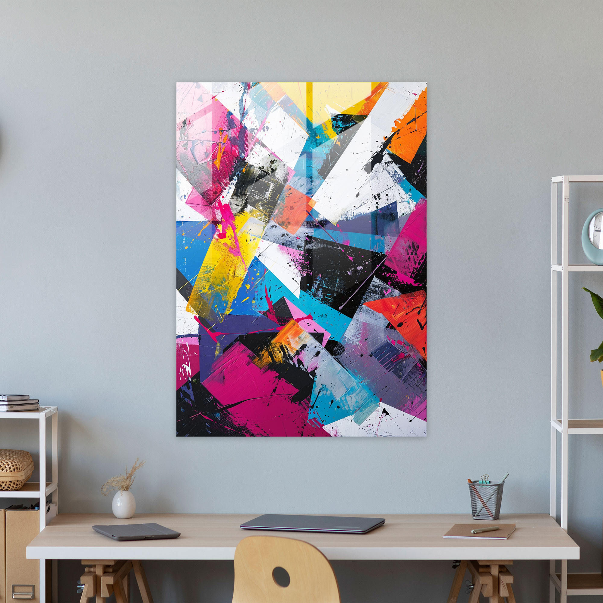 Colorful Geometric Action Painting Home Decoration - Action Painting, Glass Art, Modern Art, Glass Print