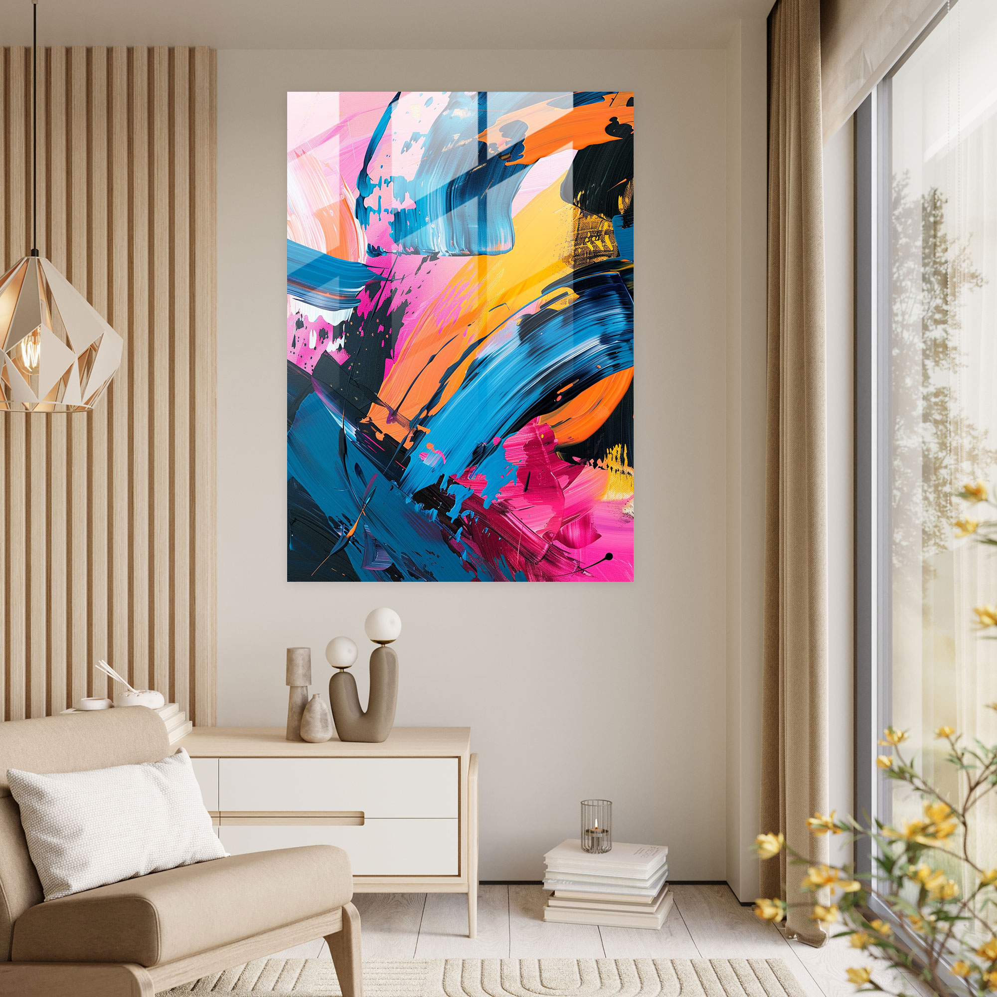 Action Painting Glass Print - Action Painting, Home Decoration, Wall Decoration, Glass Wall Art