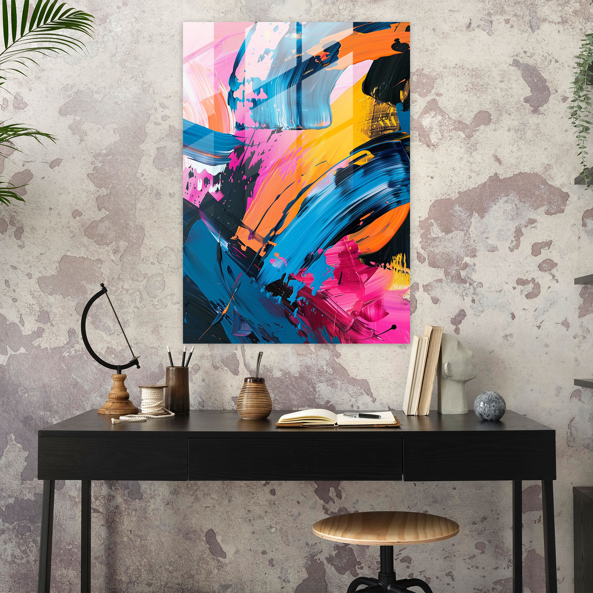 Action Painting Glass Print - Action Painting, Home Decoration, Wall Decoration, Glass Wall Art