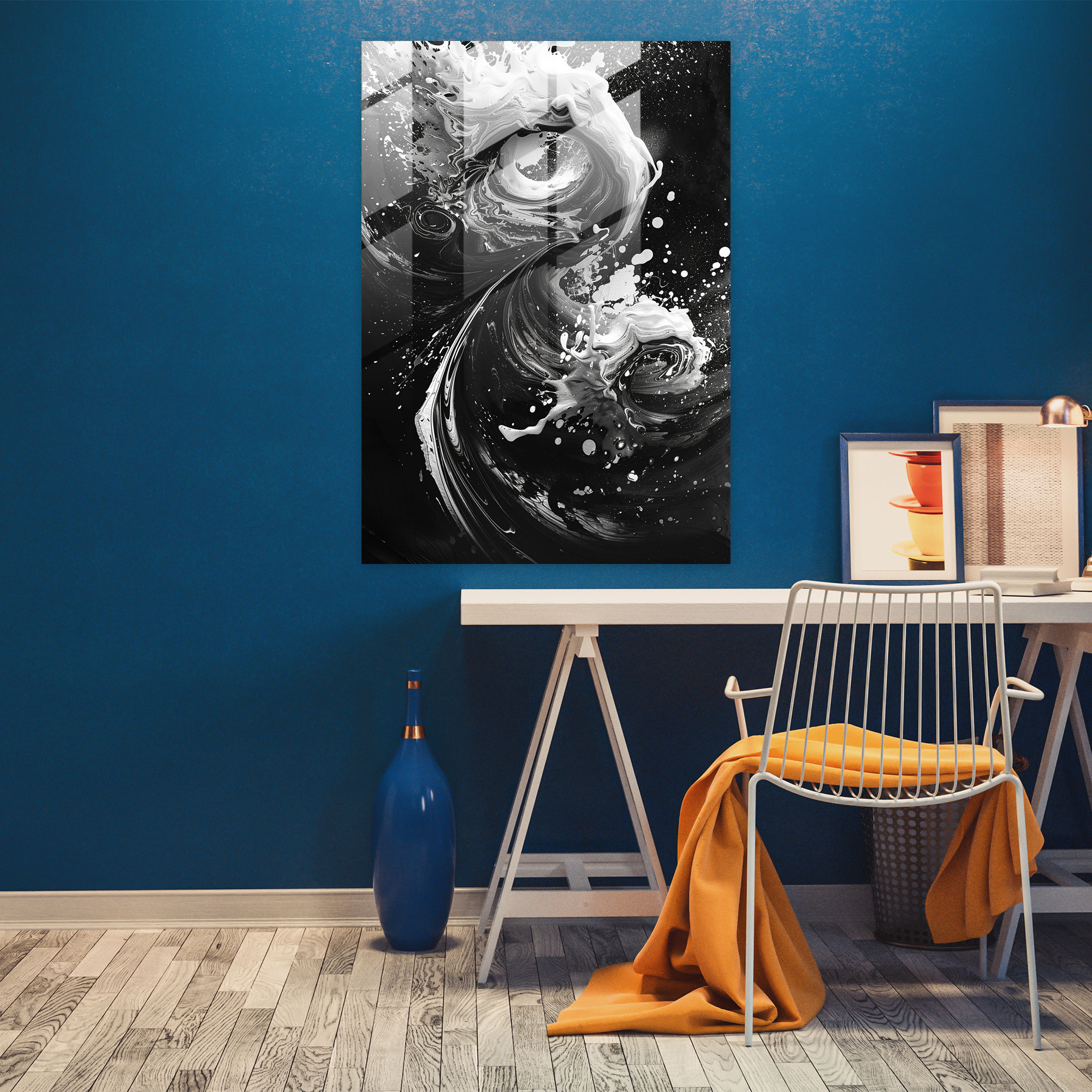 Energetic Swirls Glass Wall Art - Action Painting, Home Decoration, Glass Print, Wall Decoration