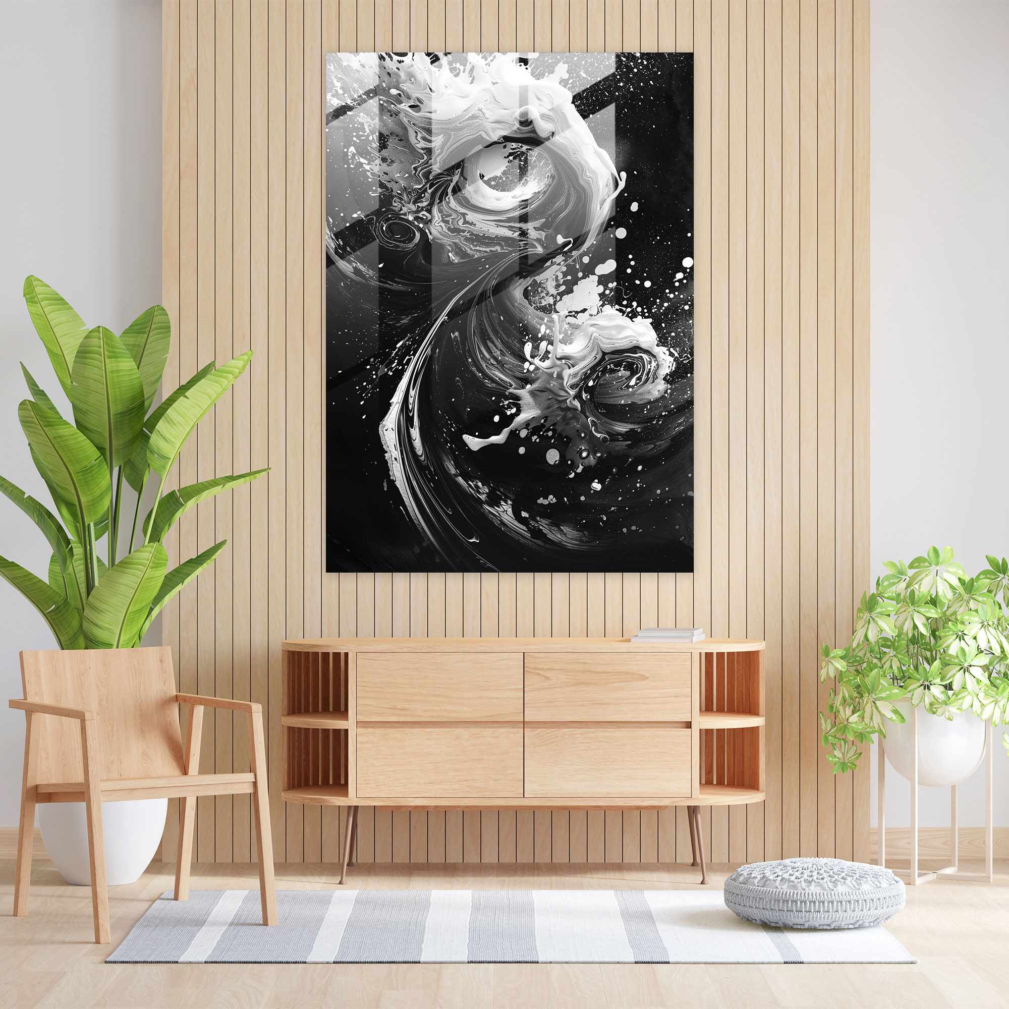 Energetic Swirls Glass Wall Art - Action Painting, Home Decoration, Glass Print, Wall Decoration