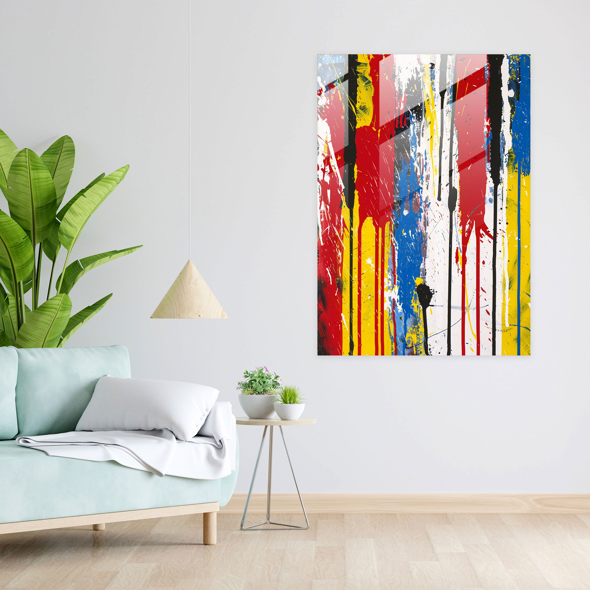 Primary Colors Glass Print - Action Painting, Modern Art, Glass Wall Art, Action Painting