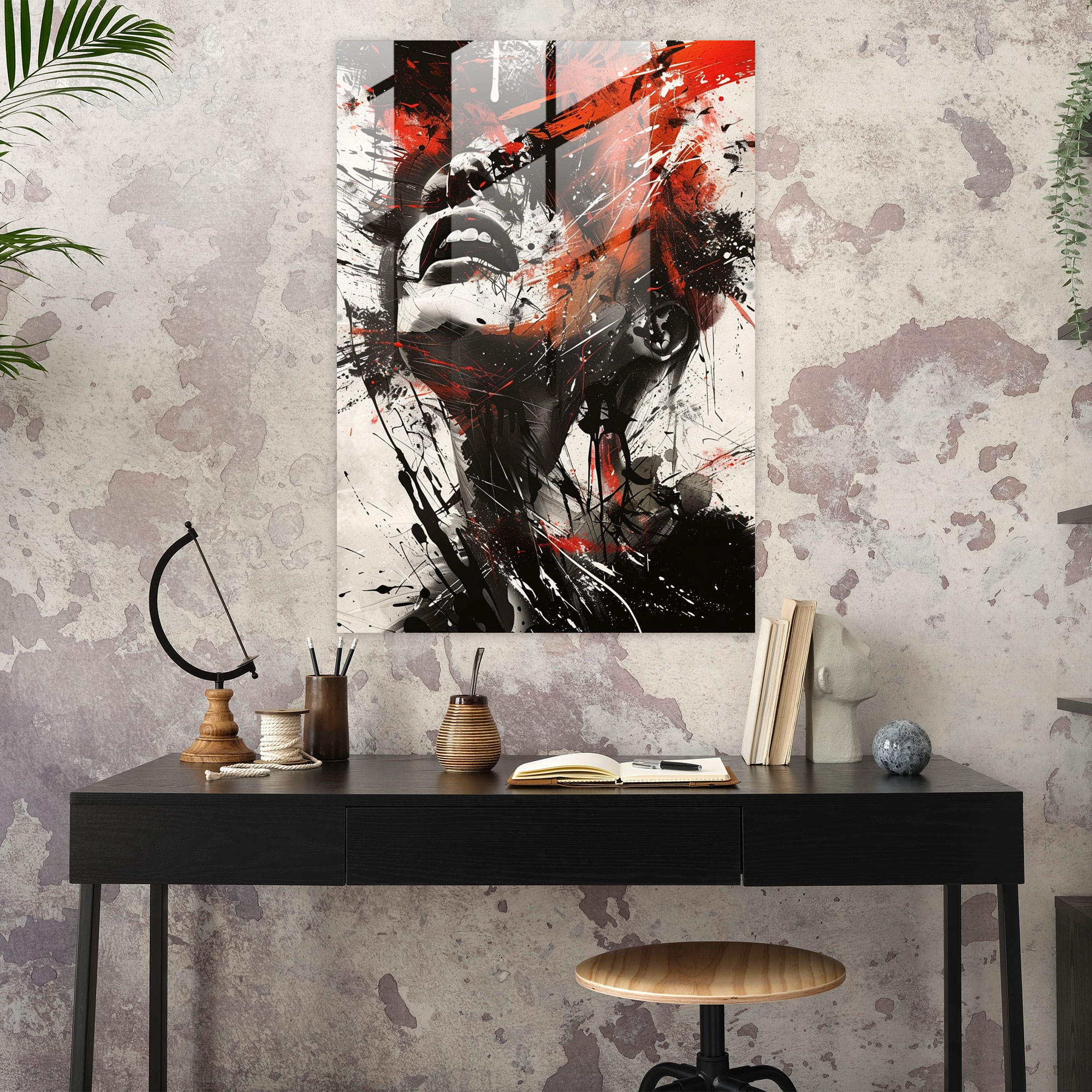 Metallic Splatters Glass Print - Action Painting, Glass Print, Home Decoration, Wall Decoration