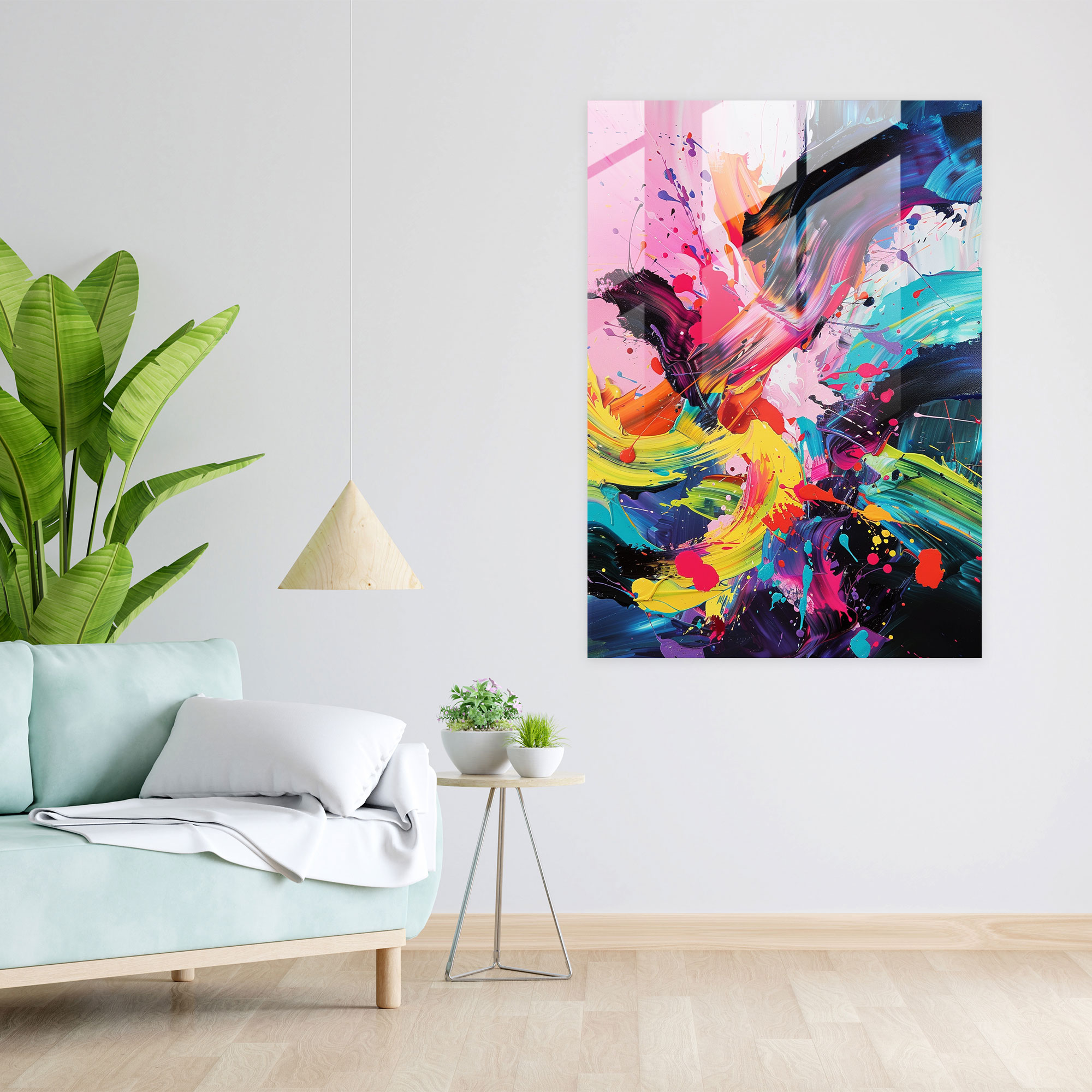 Neon Brushstrokes Glass Print - Action Painting, Action Painting, Modern Art, Glass Wall Art