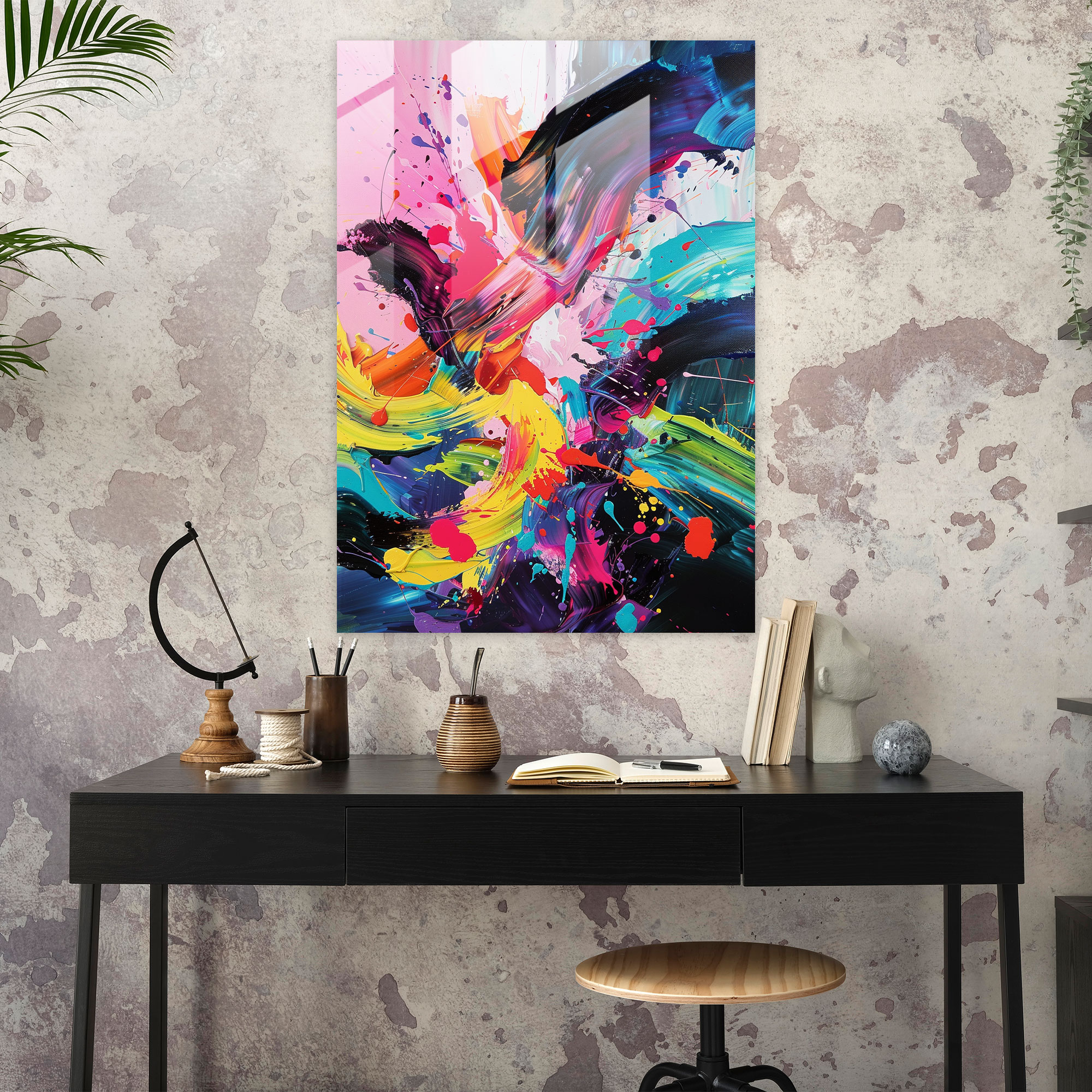 Neon Brushstrokes Glass Print - Action Painting, Action Painting, Modern Art, Glass Wall Art