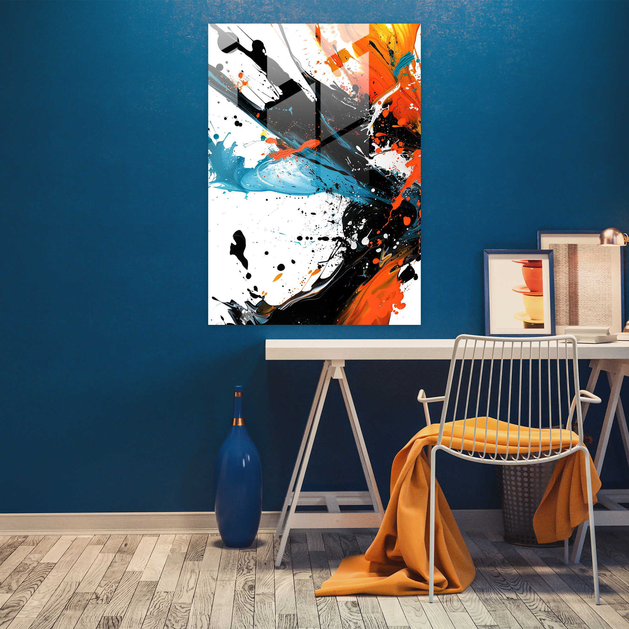 Abstract Splashes Glass Print - Action Painting, Modern Art, Wall Decoration, Home Decoration