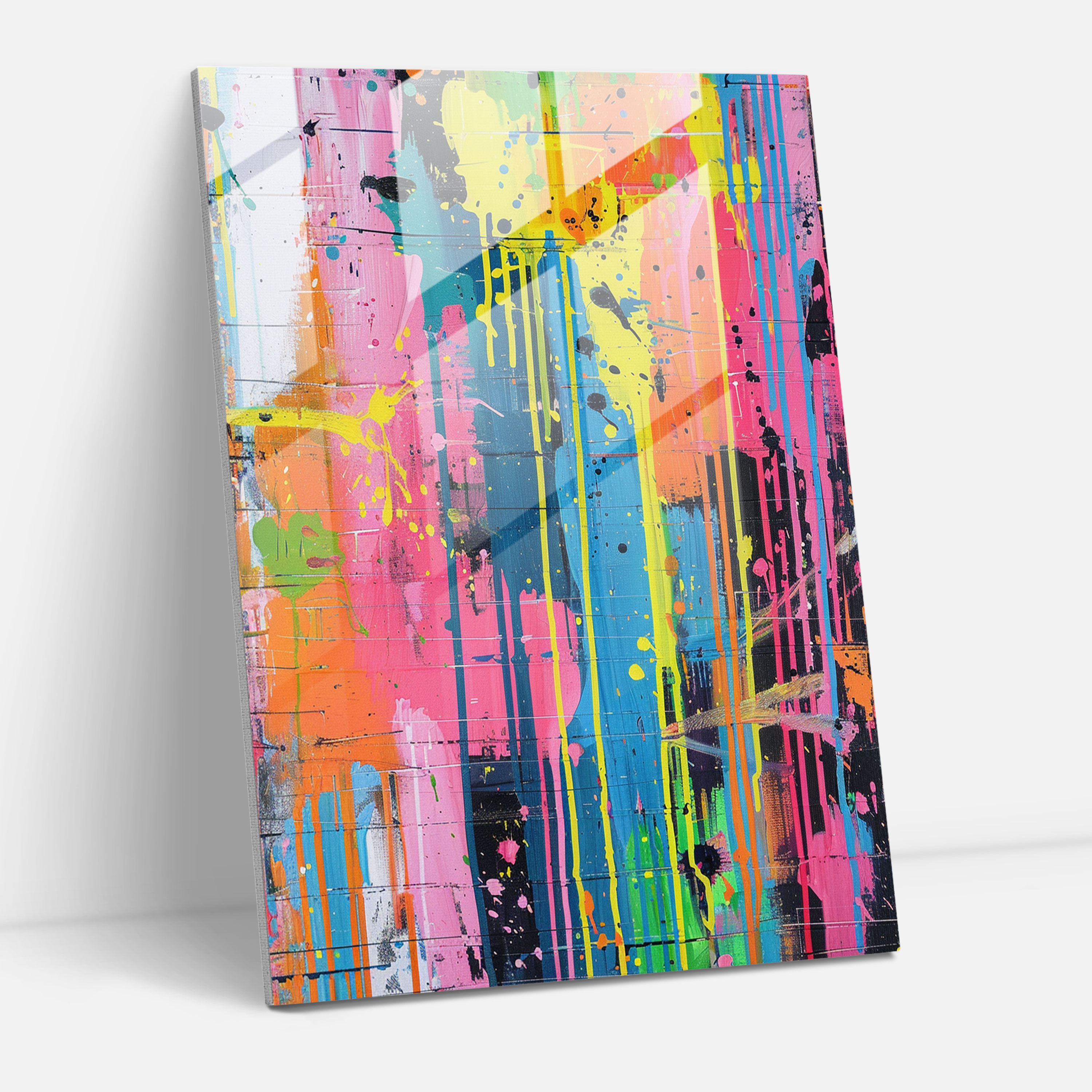 Playful Drips Glass Wall Art - Action Painting, Action Painting, Wall Decoration, Glass Print