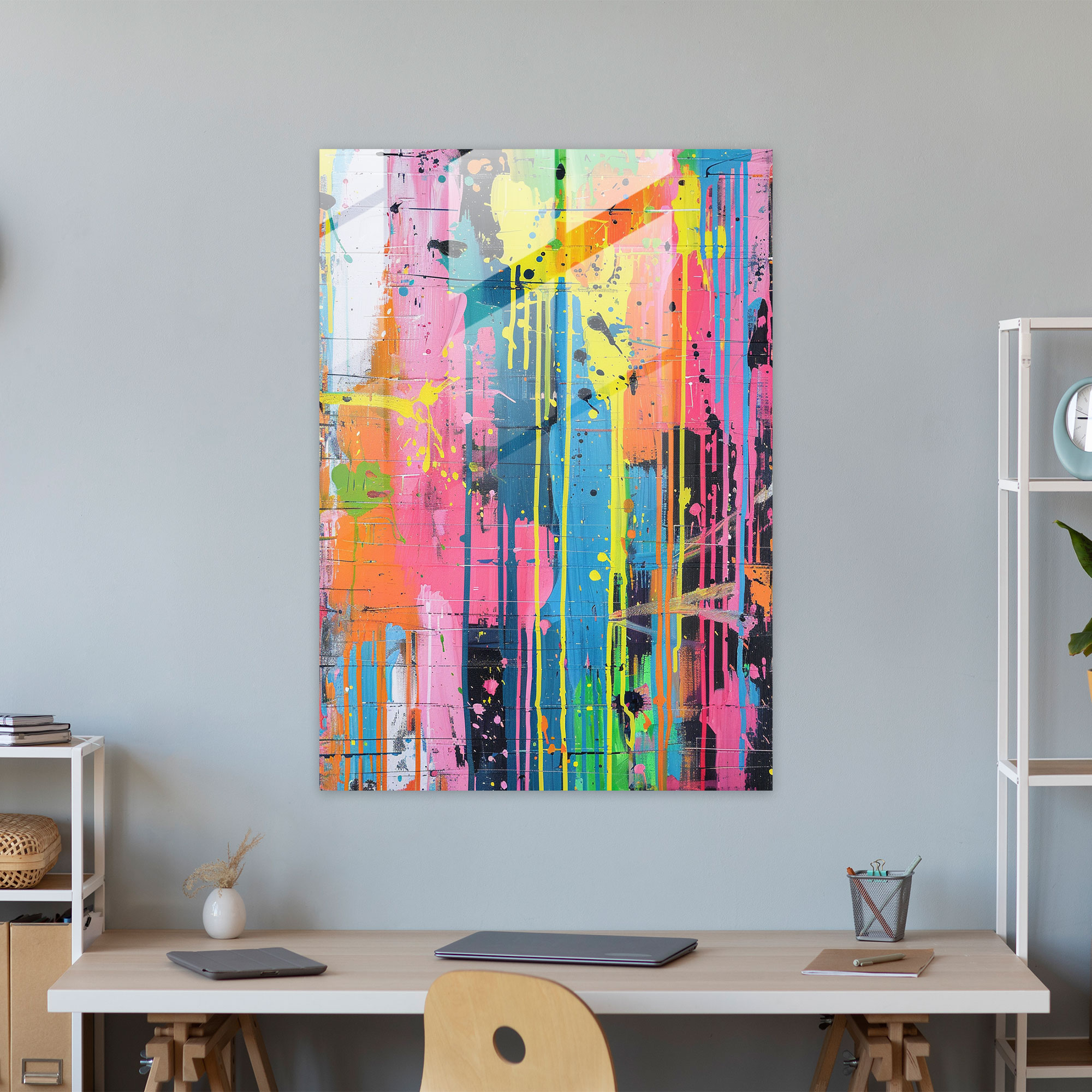Playful Drips Glass Wall Art - Action Painting, Action Painting, Wall Decoration, Glass Print