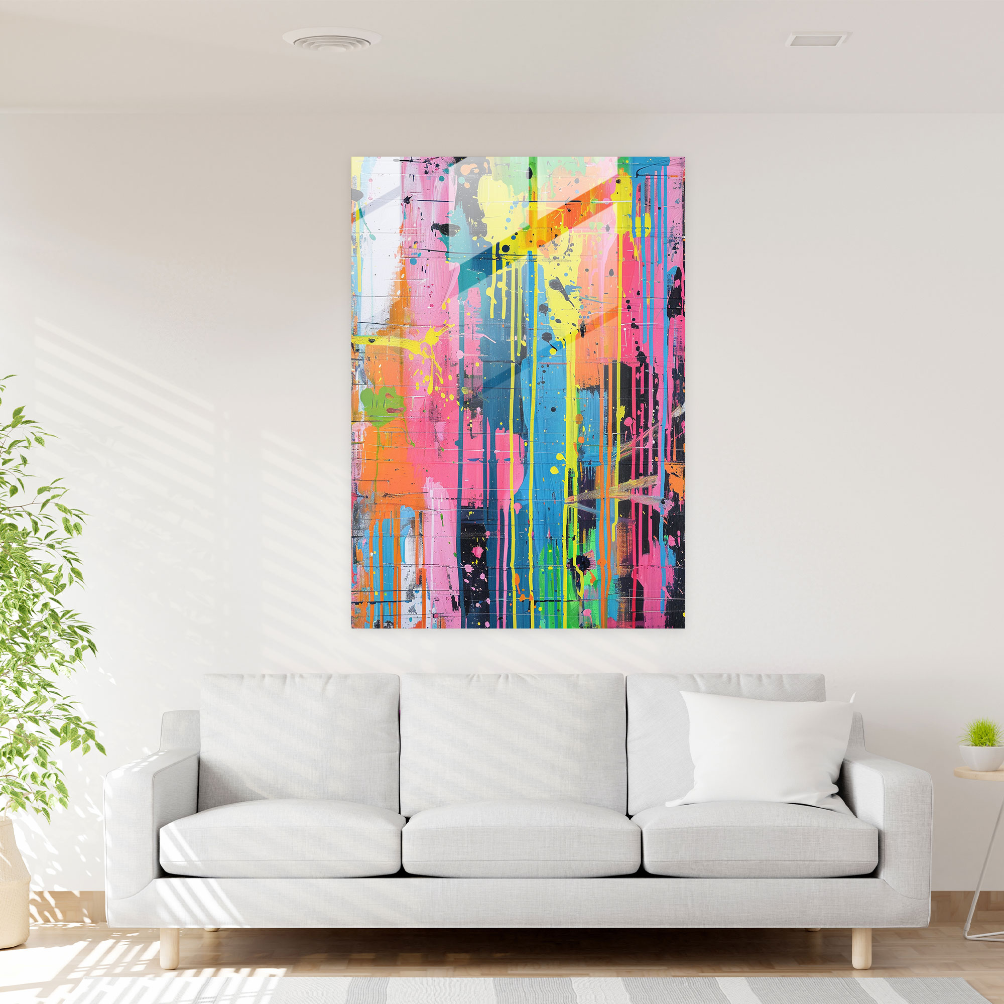 Playful Drips Glass Wall Art - Action Painting, Action Painting, Wall Decoration, Glass Print