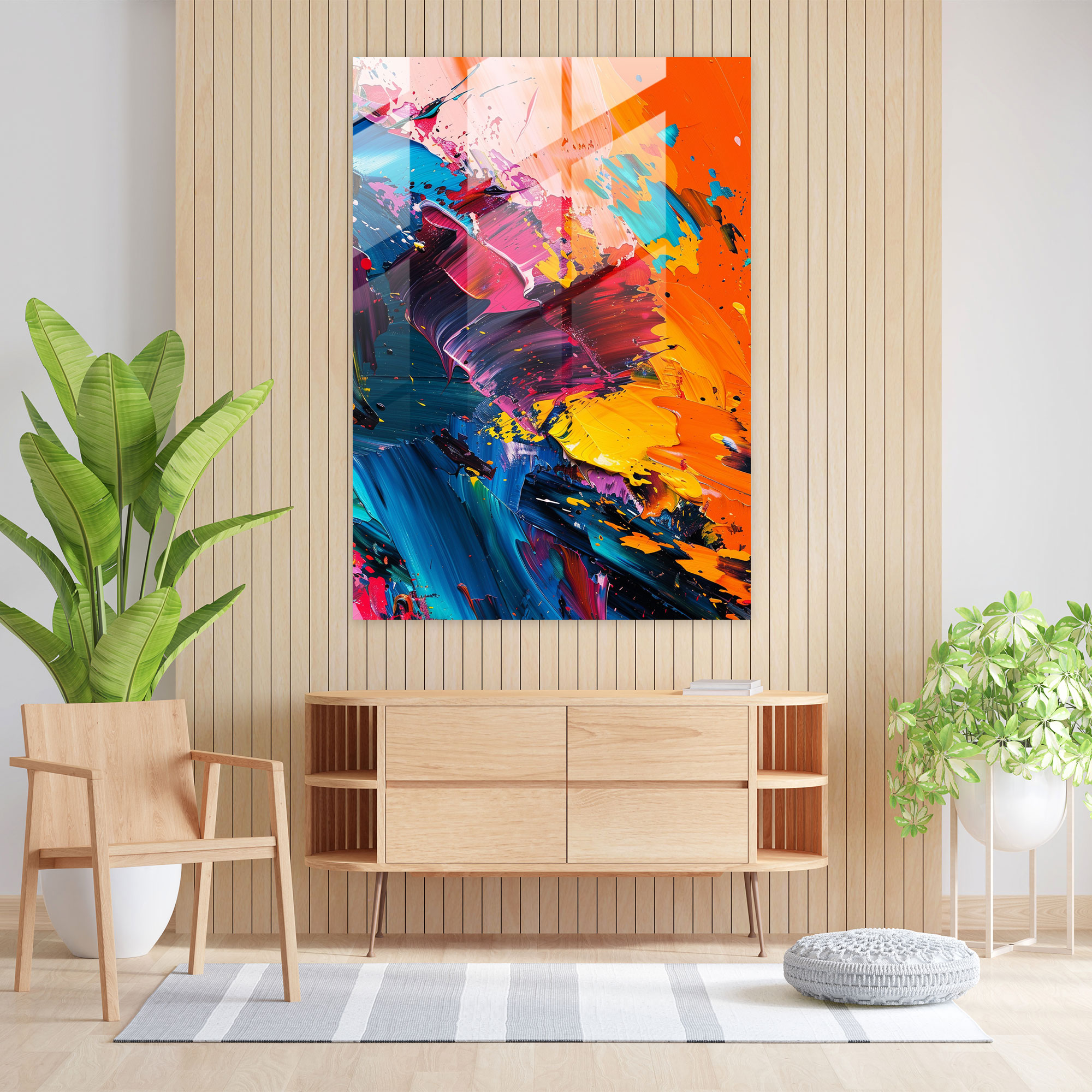 Action Painting Glass Print - Action Painting, Action Painting, Home Decoration, Glass Wall Art