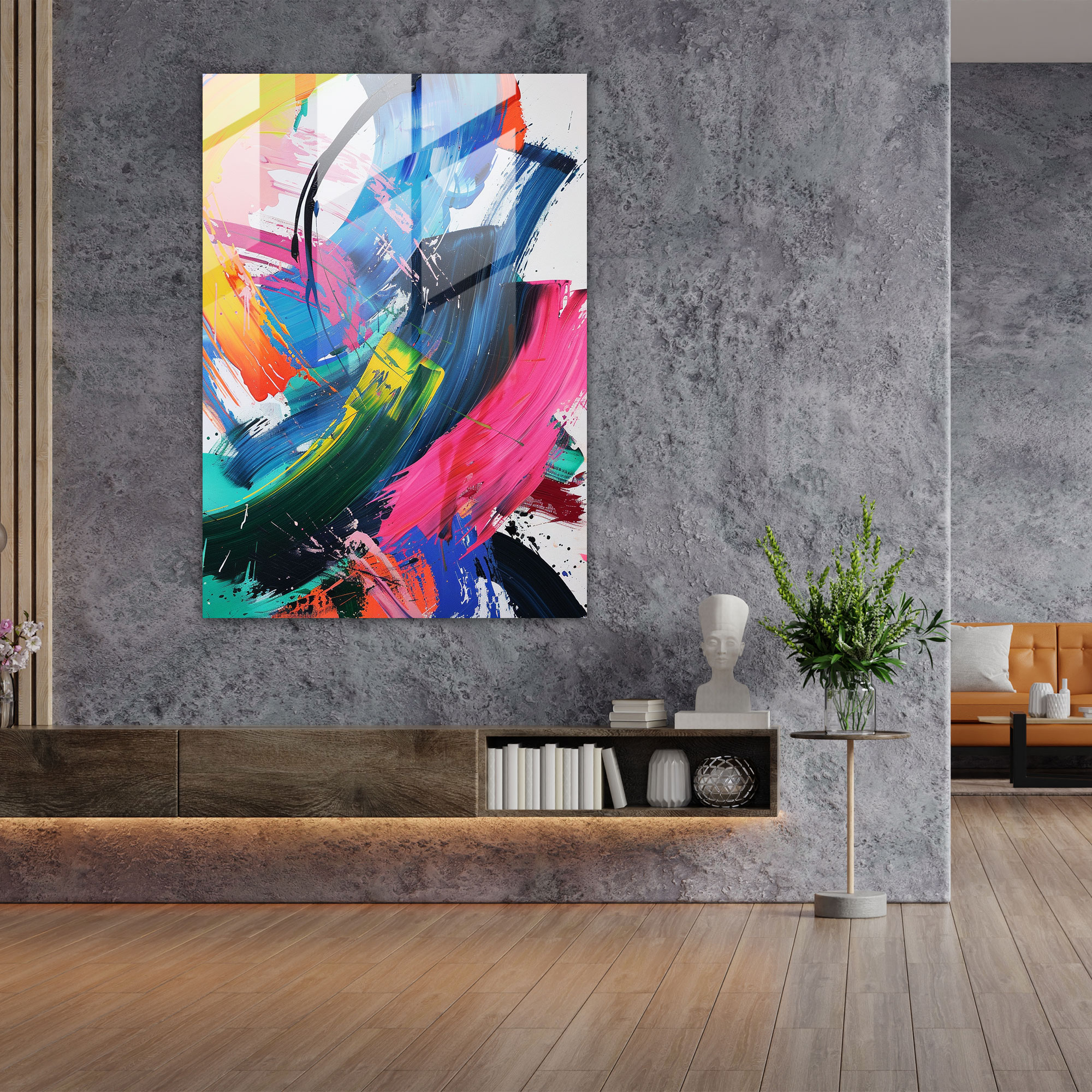 Spontaneous Action Painting Glass Wall Art - Action Painting, Wall Decoration, Modern Art, Glass Wall Art