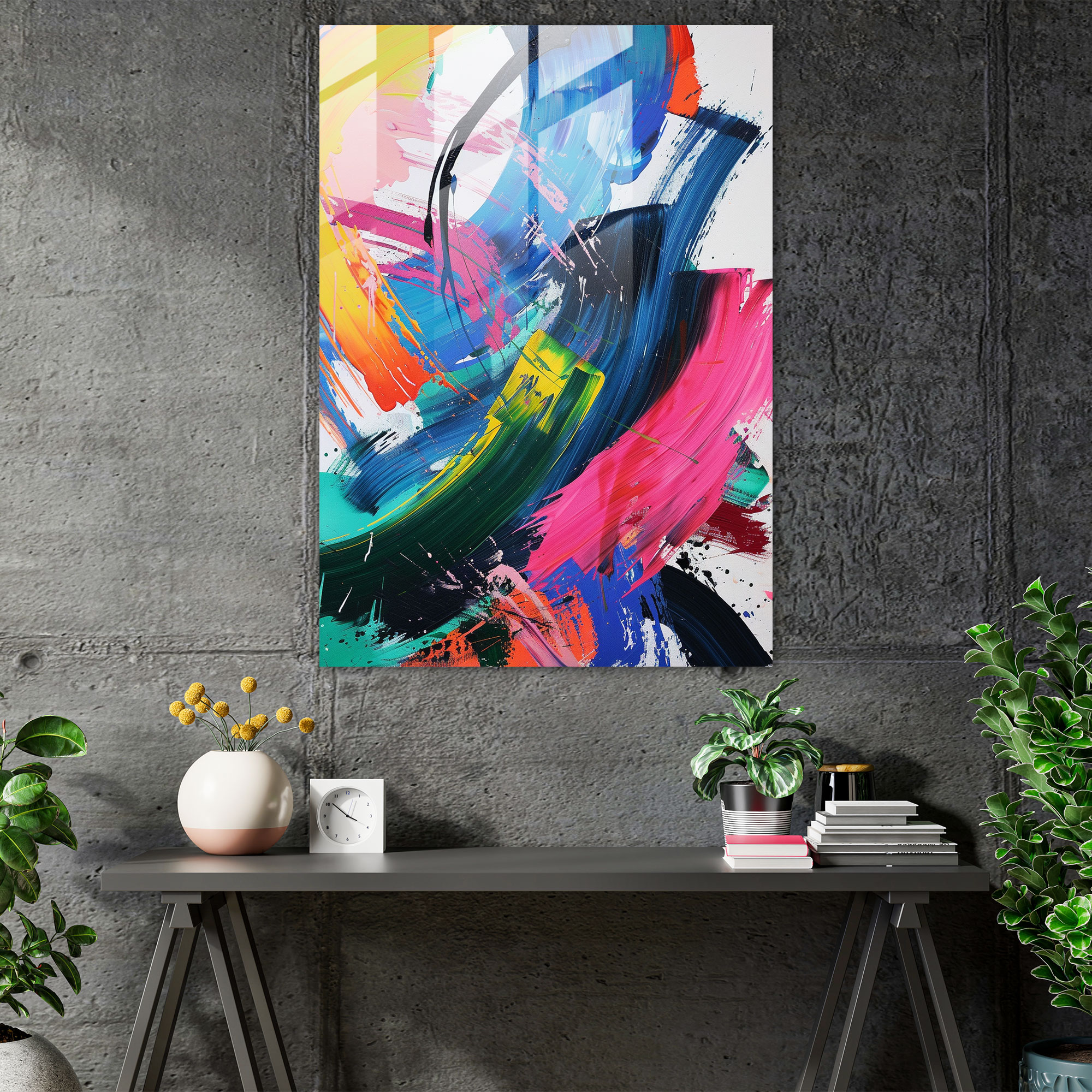 Spontaneous Action Painting Glass Wall Art - Action Painting, Wall Decoration, Modern Art, Glass Wall Art