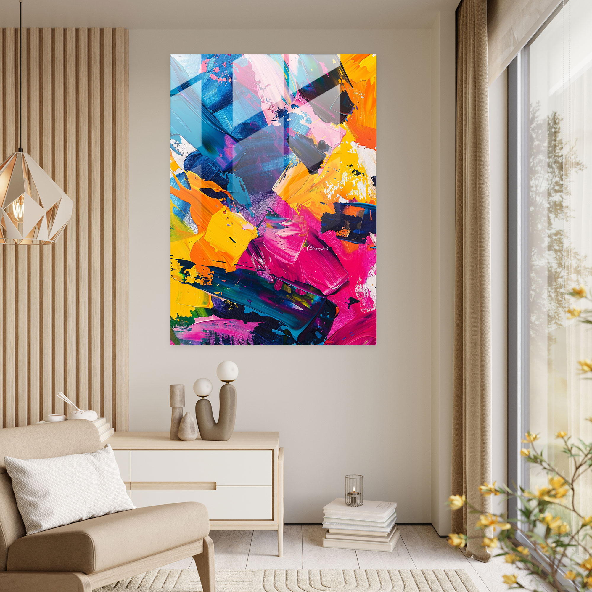 Emotional Action Painting Glass Print - Action Painting, Modern Art, Glass Art, Glass Print