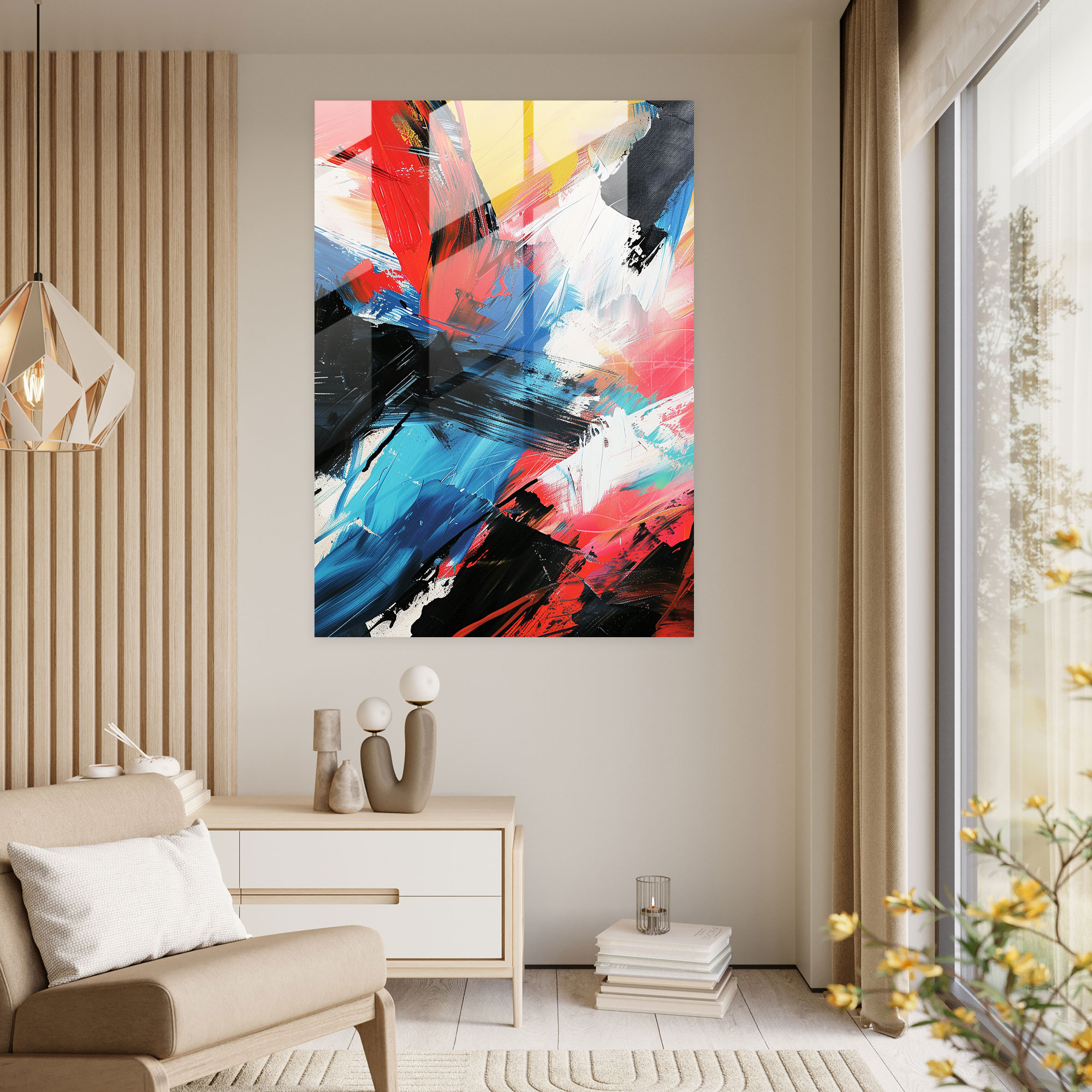 Energetic Action Painting Glass Wall Art - Action Painting, Glass Wall Art, Modern Art, Wall Decoration