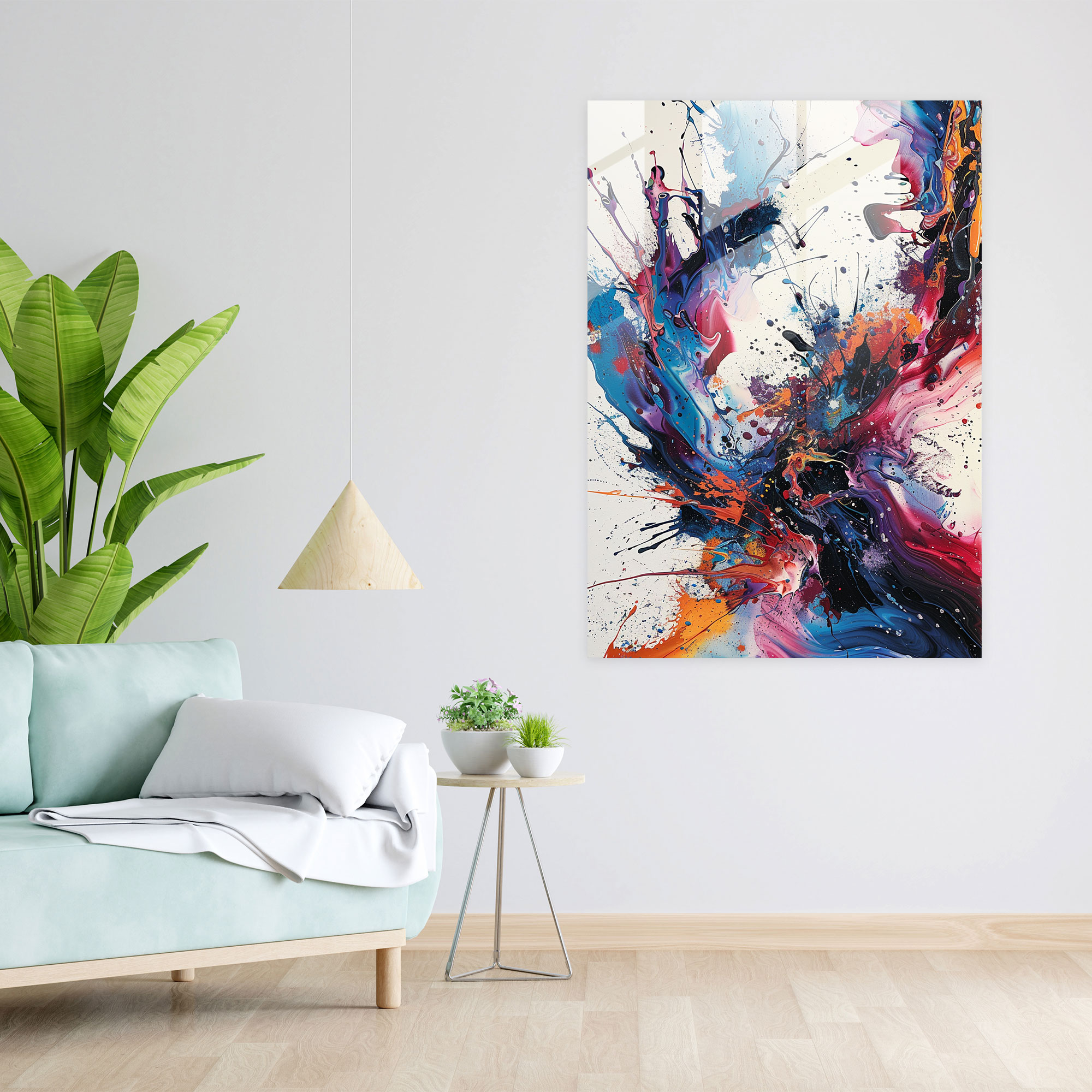 Dynamic Splashes Glass Print - Action Painting, Action Painting, Wall Decoration, Home Decoration
