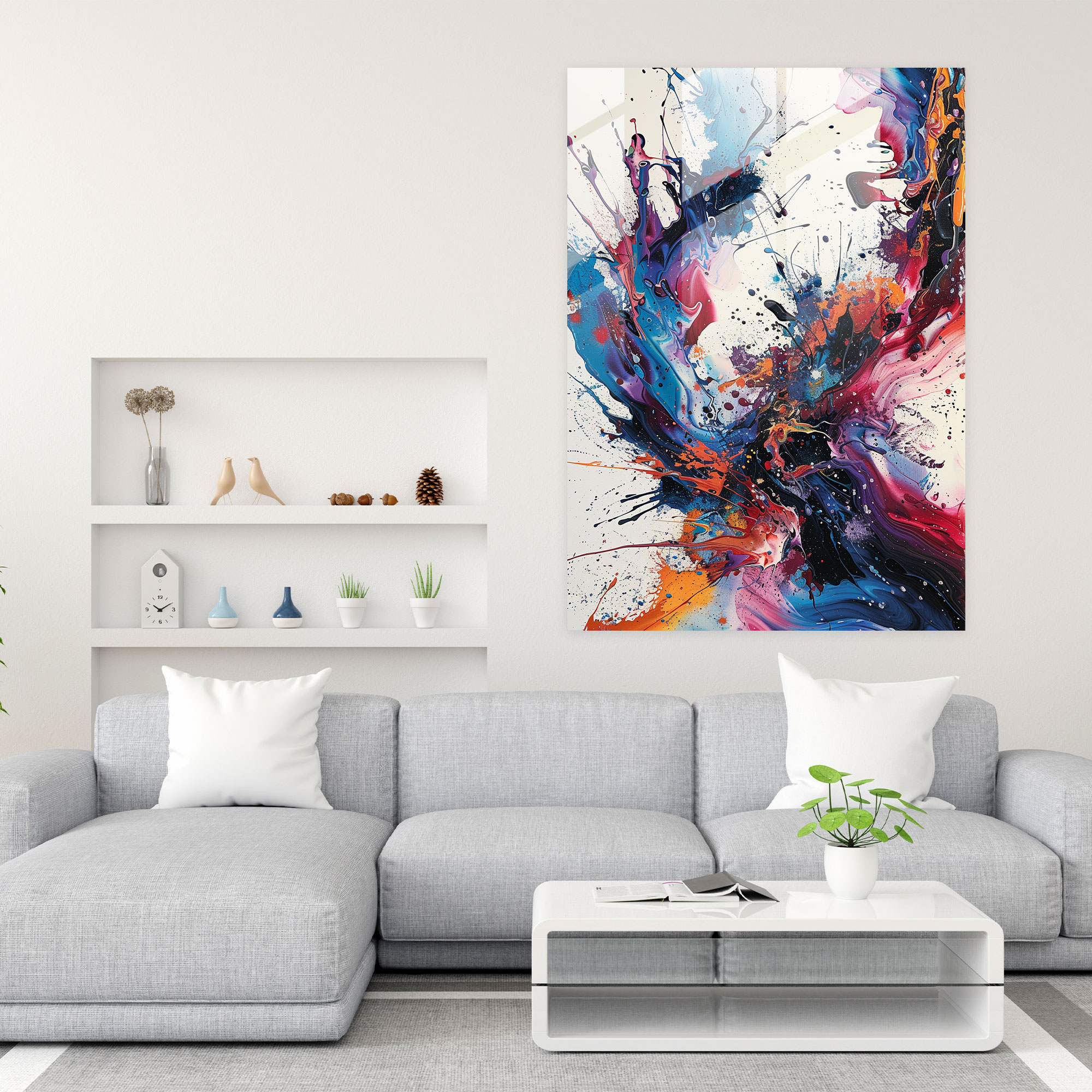 Dynamic Splashes Glass Print - Action Painting, Action Painting, Wall Decoration, Home Decoration