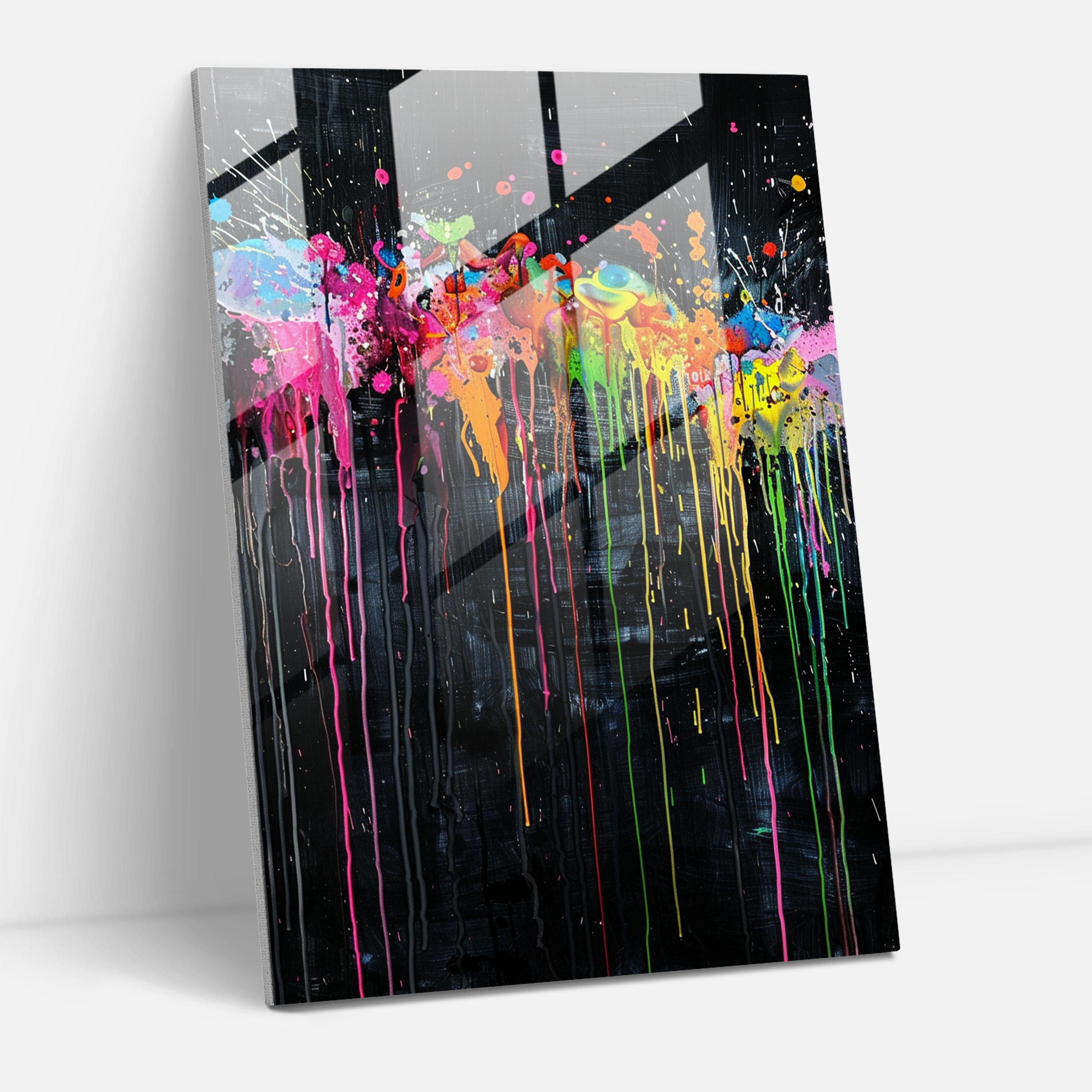 Vibrant Splatters Glass Print - Action Painting, Action Painting, Glass Wall Art, Home Decoration
