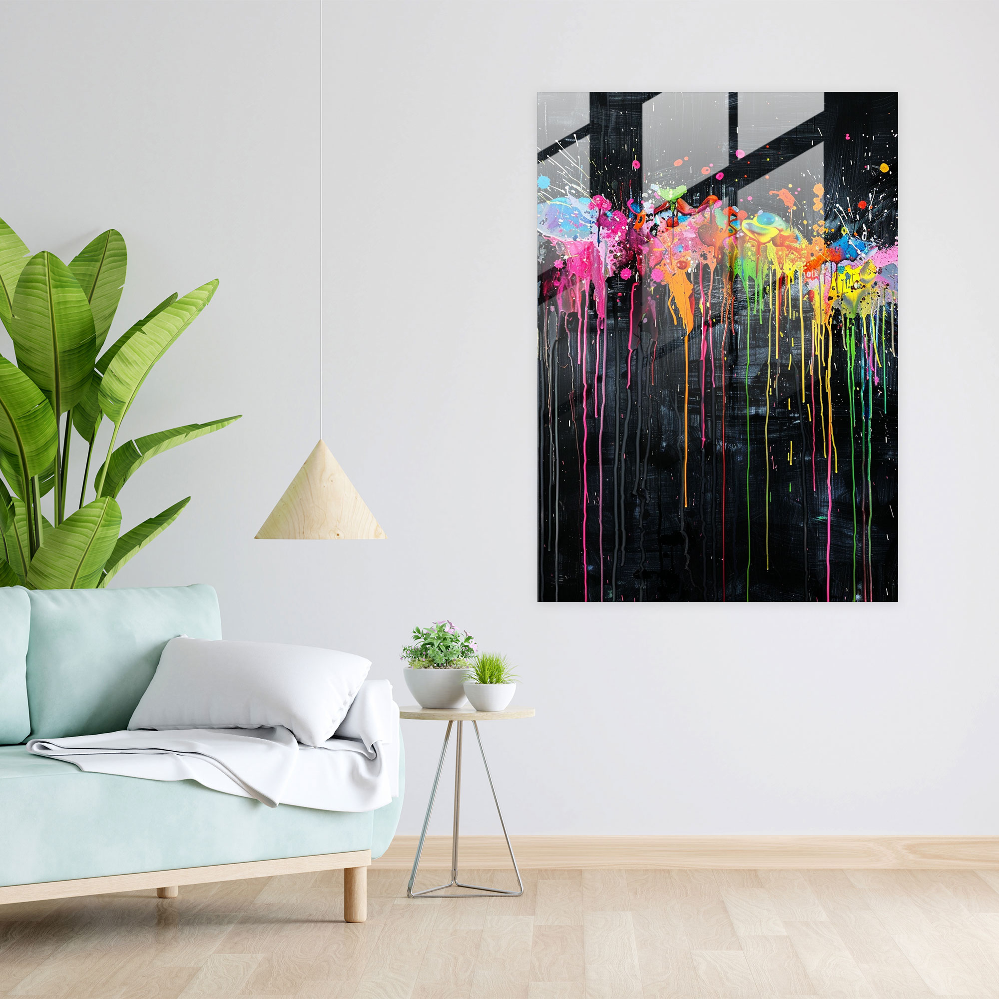 Vibrant Splatters Glass Print - Action Painting, Action Painting, Glass Wall Art, Home Decoration