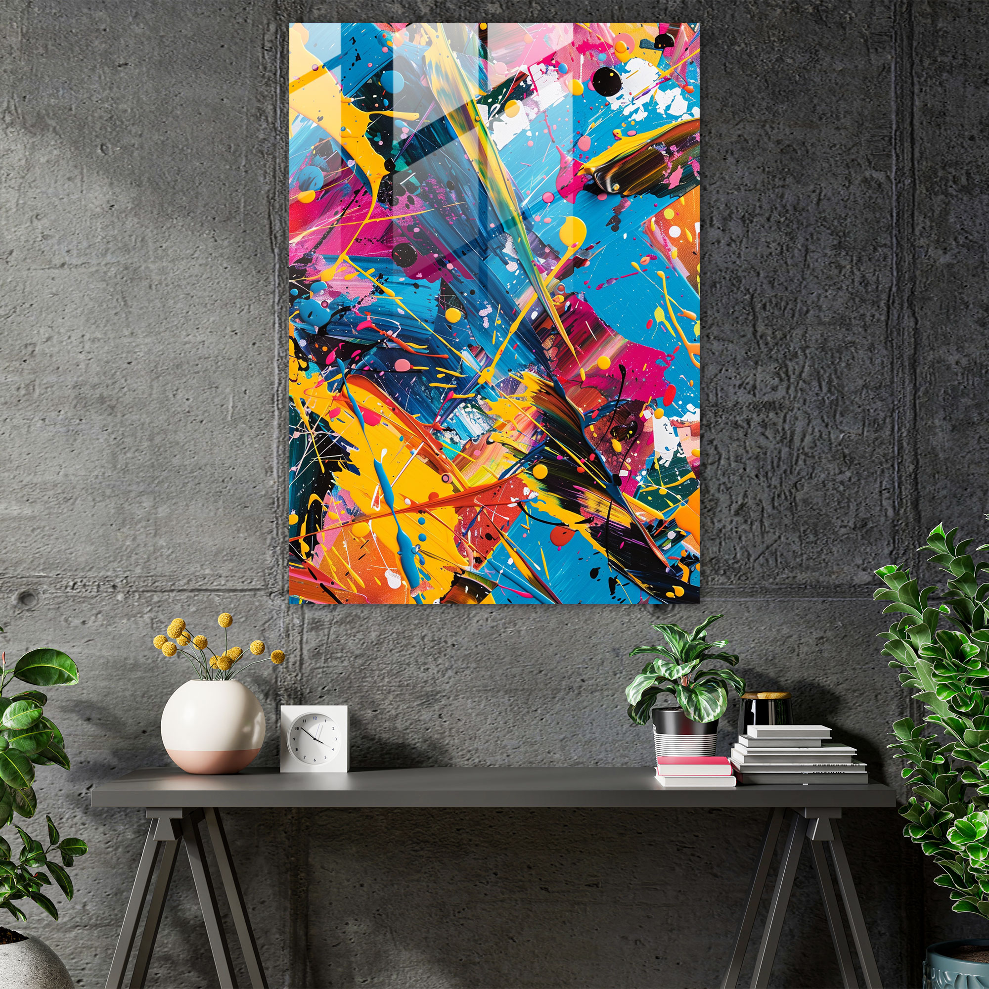 Harmonious Chaos Glass Wall Art - Action Painting, Glass Wall Art, Wall Decoration, Modern Art