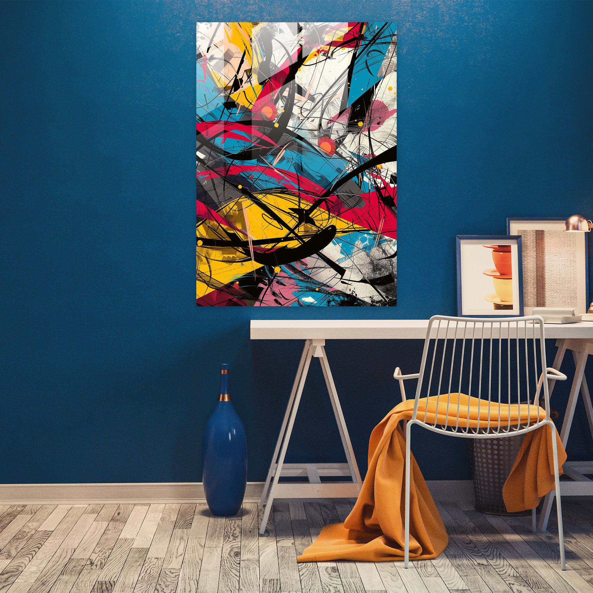 Dynamic Composition Glass Wall Art - Action Painting, Modern Art, Action Painting, Wall Decoration