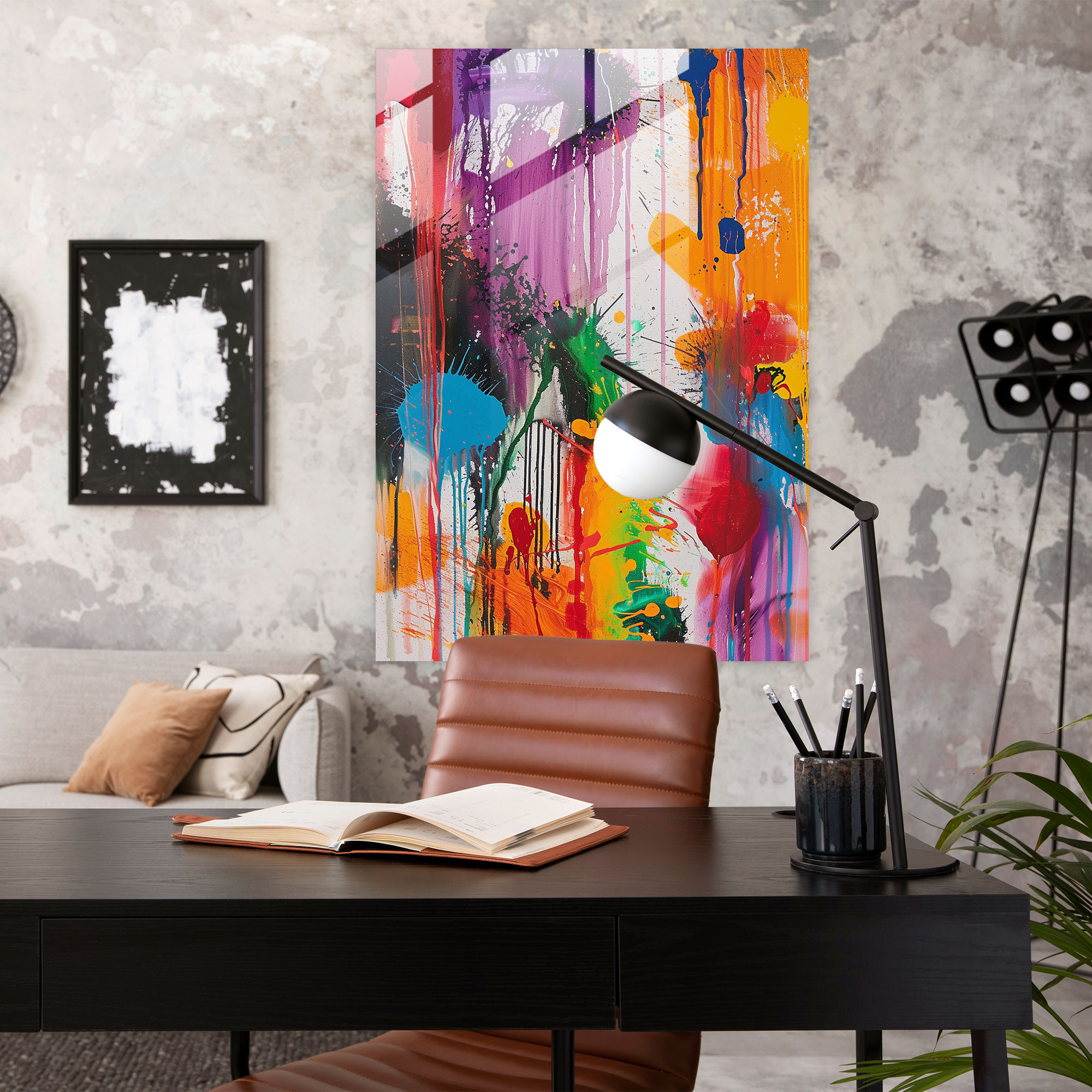 Action Painting Glass Wall Art - Brush Strokes And Drips - Action Painting, Abstract Art, Wall Decoration, Home Decoration