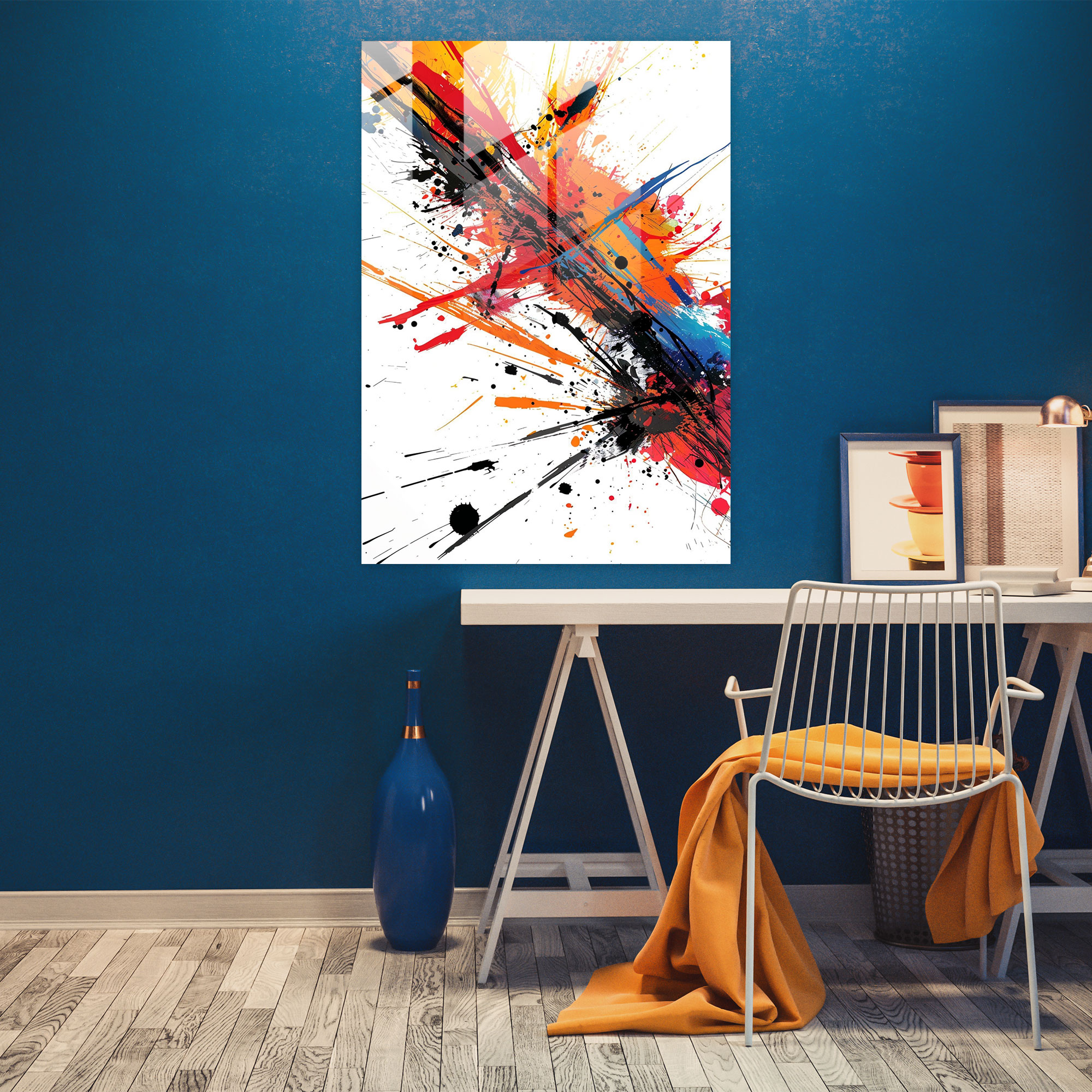 Action Painting Home Decoration - Paint Splatters And Lines - Action Painting, Glass Print, Action Painting, Abstract Art