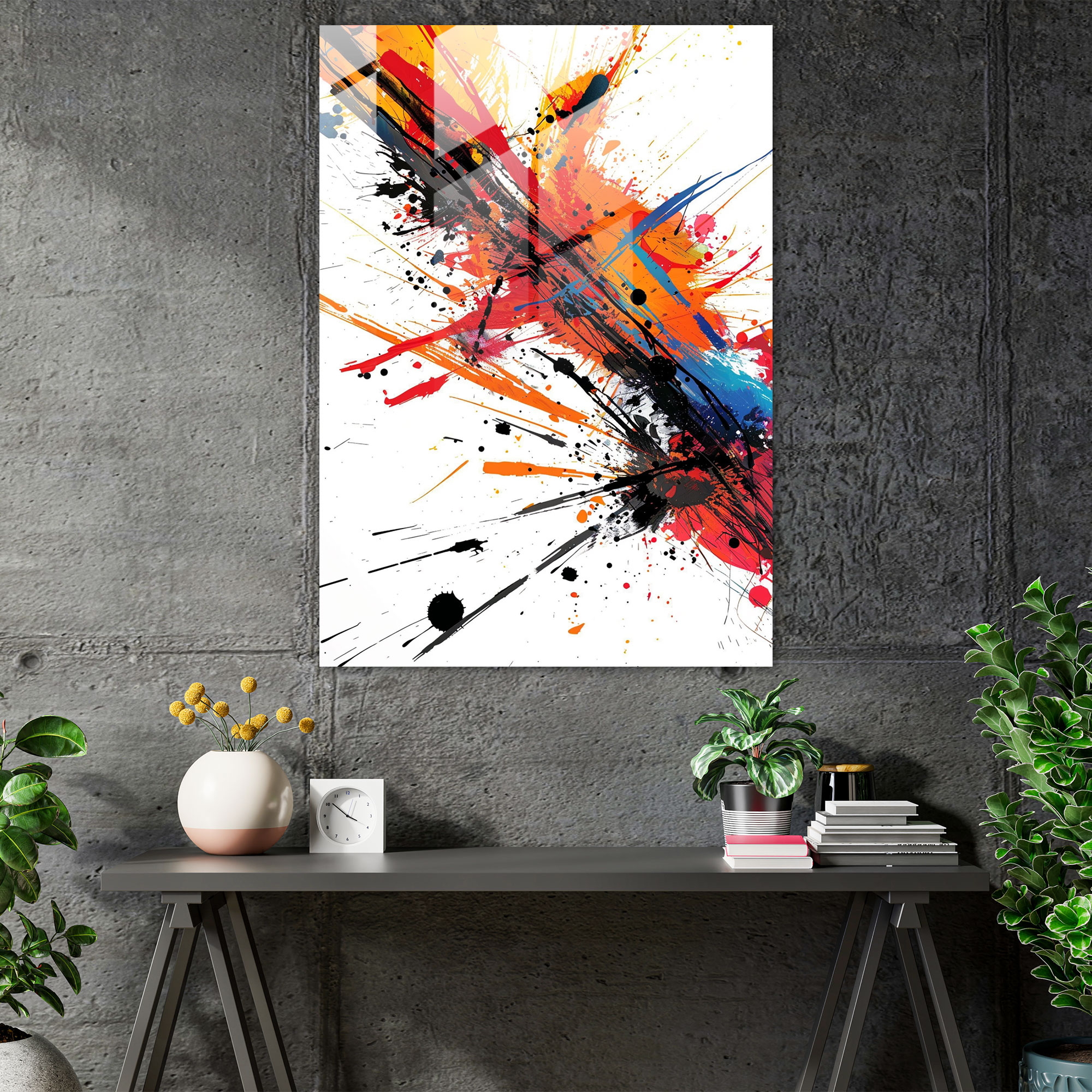 Action Painting Home Decoration - Paint Splatters And Lines - Action Painting, Glass Print, Action Painting, Abstract Art