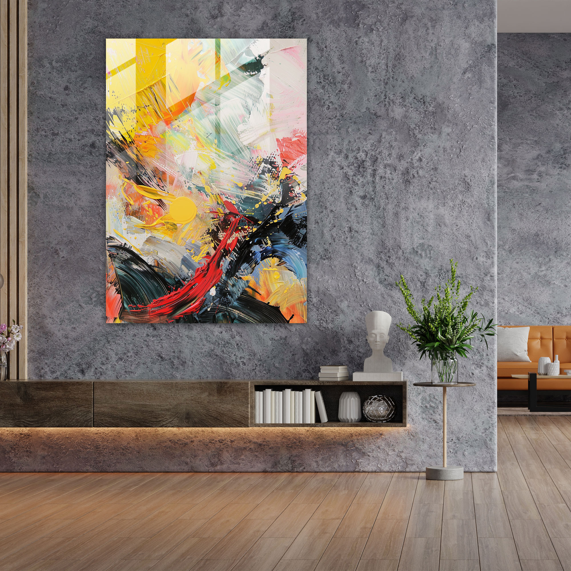 Action Painting Glass Wall Art - Expressive Brushstrokes And Abstract Forms - Action Painting, Action Painting, Wall Decoration, Abstract Art