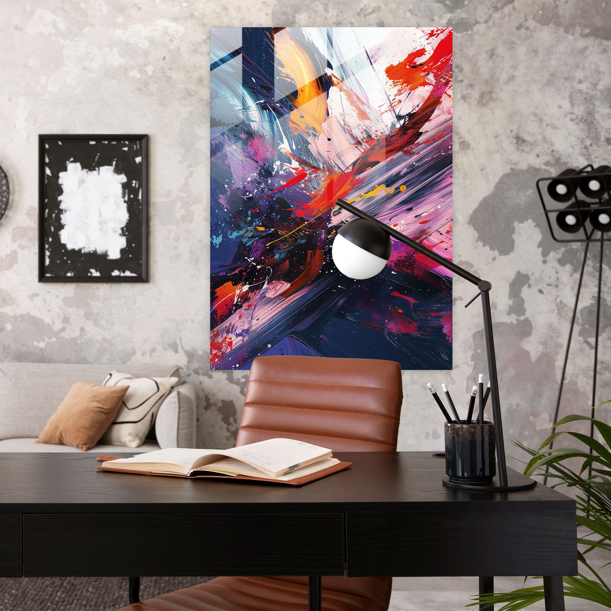Dynamic Brush Strokes Action Painting Glass Wall Art - Action Painting, Wall Decoration, Action Painting, Glass Wall Art