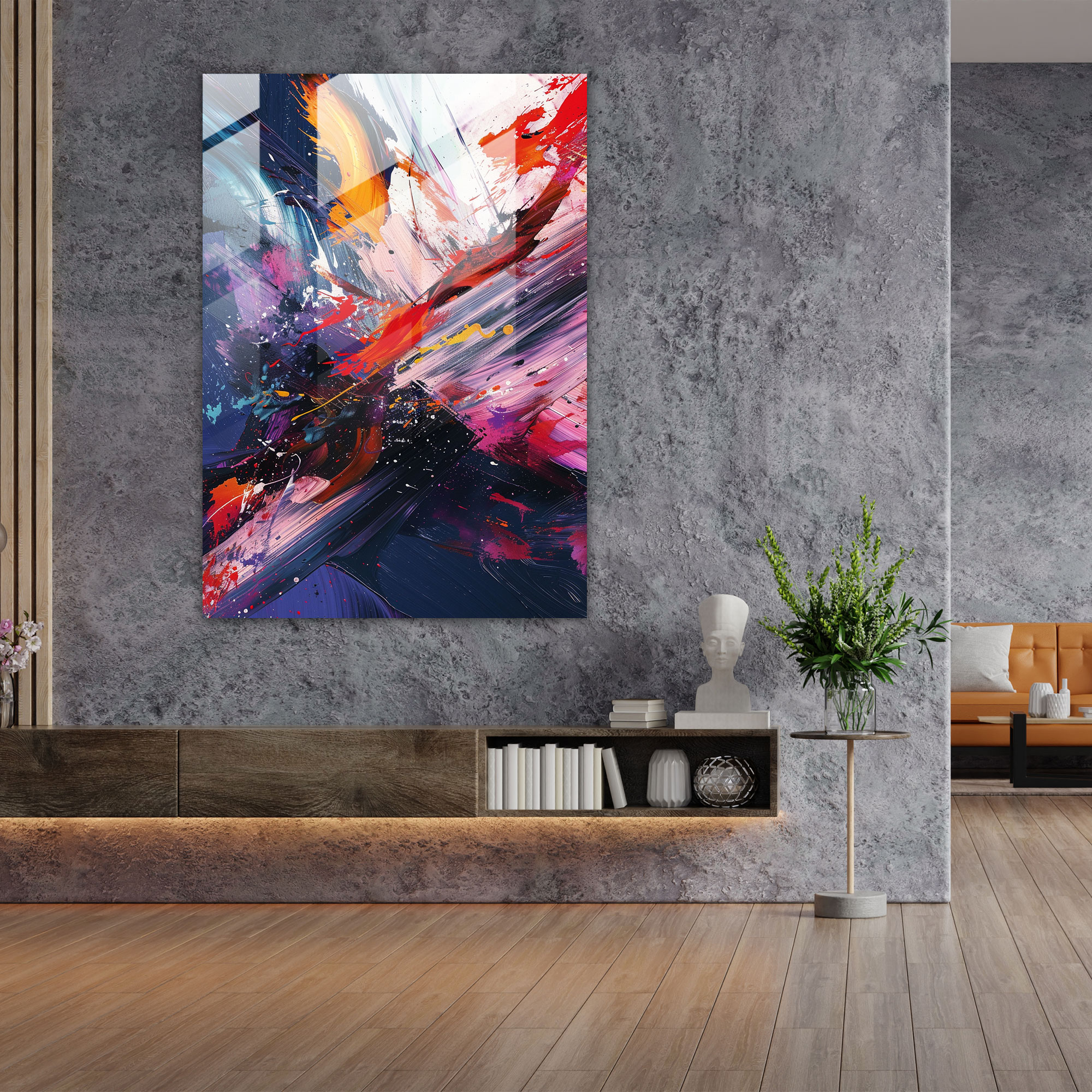 Dynamic Brush Strokes Action Painting Glass Wall Art - Action Painting, Wall Decoration, Action Painting, Glass Wall Art