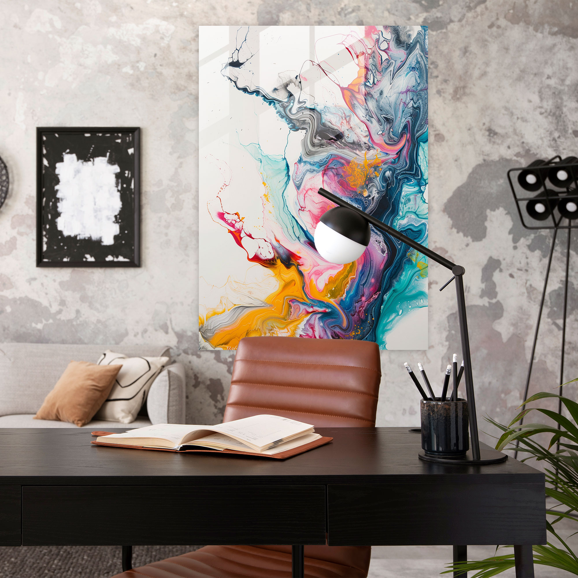 Free-Flowing Lines Action Painting Wall Decoration - Action Painting, Wall Decoration, Glass Art, Glass Print