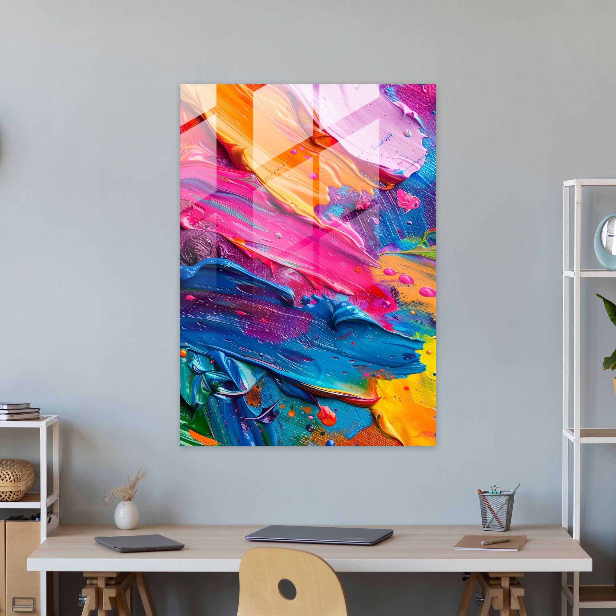 Vibrant Blends Action Painting Modern Art - Action Painting, Home Decoration, Modern Art, Glass Print