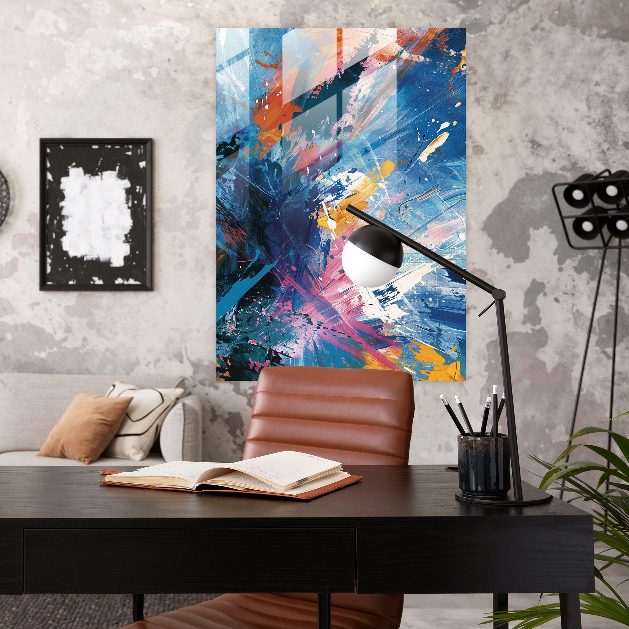 Chaotic Brush Strokes Action Painting Glass Print - Action Painting, Wall Decoration, Action Painting, Glass Art