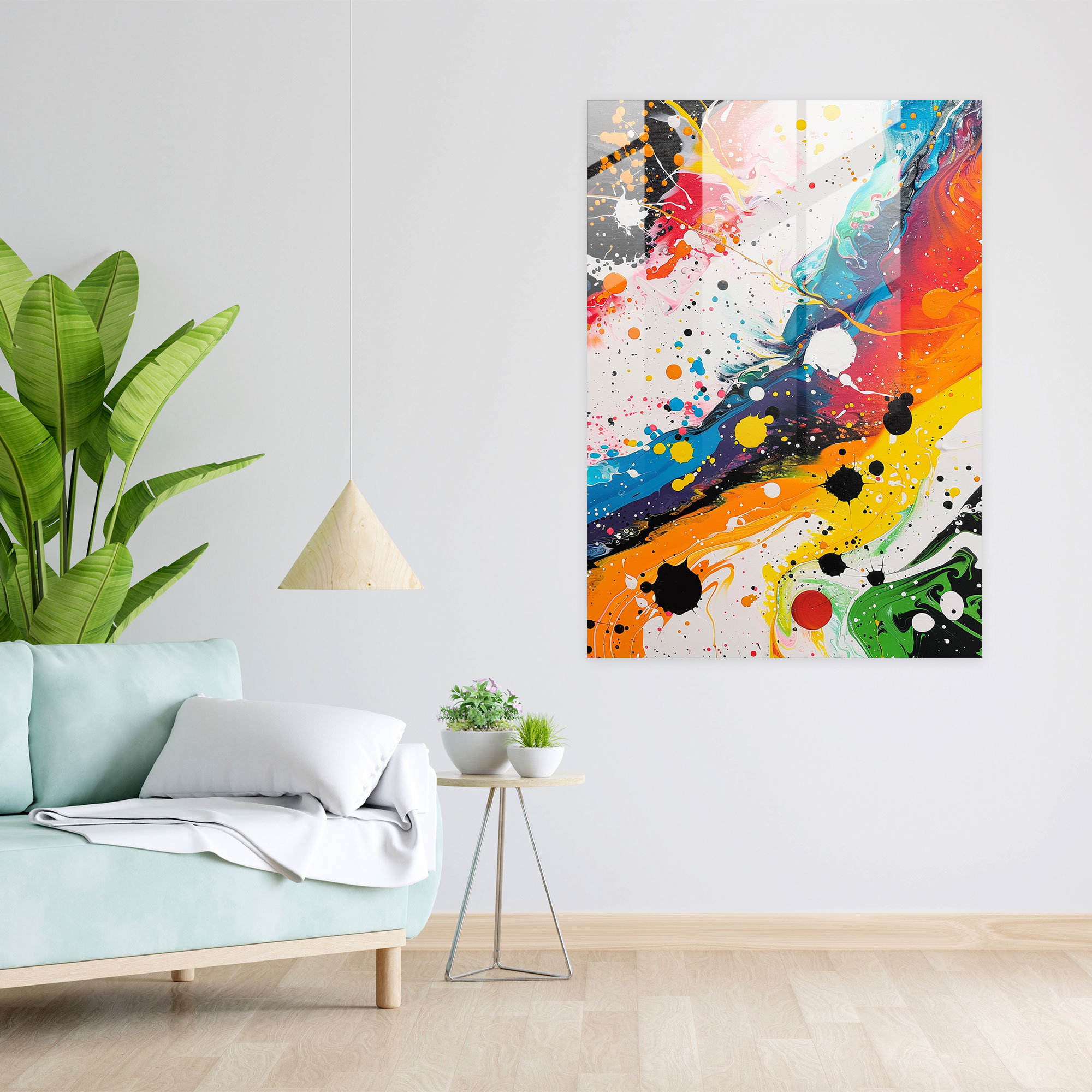 Colorful Whirlwind Action Painting Home Decoration - Action Painting, Glass Print, Glass Art, Action Painting