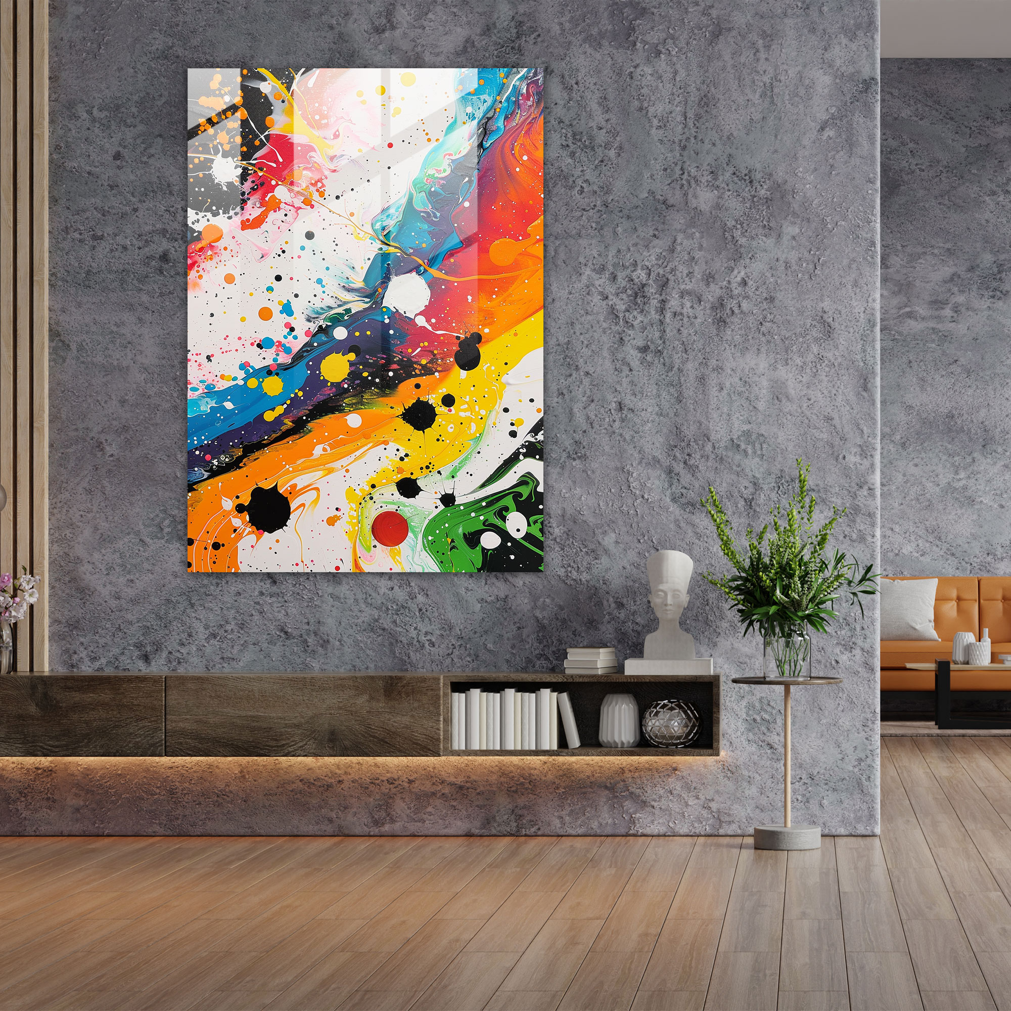 Colorful Whirlwind Action Painting Home Decoration - Action Painting, Glass Print, Glass Art, Action Painting