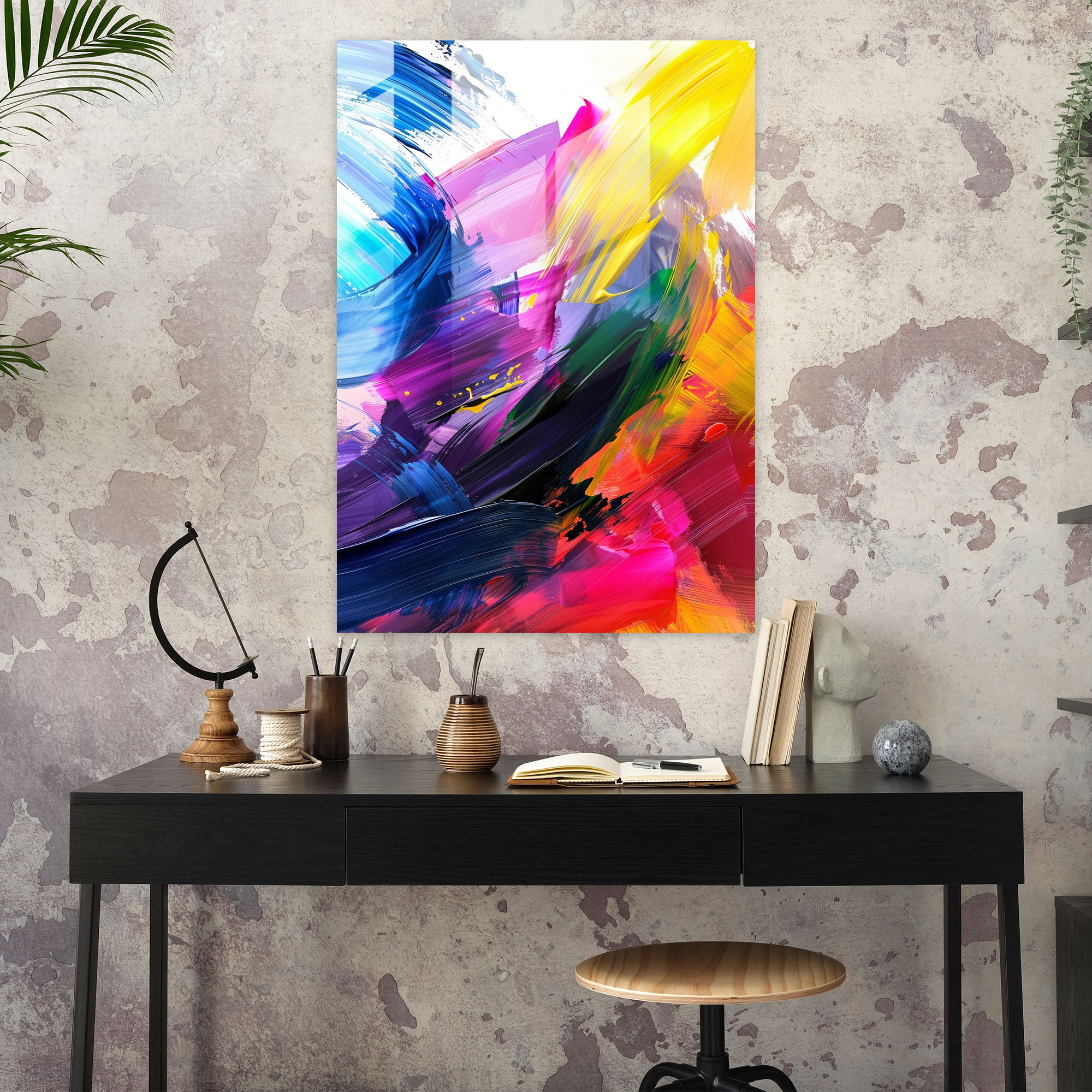 Dynamic Action Painting Glass Wall Art - Action Painting, Glass Art, Wall Decoration, Action Painting