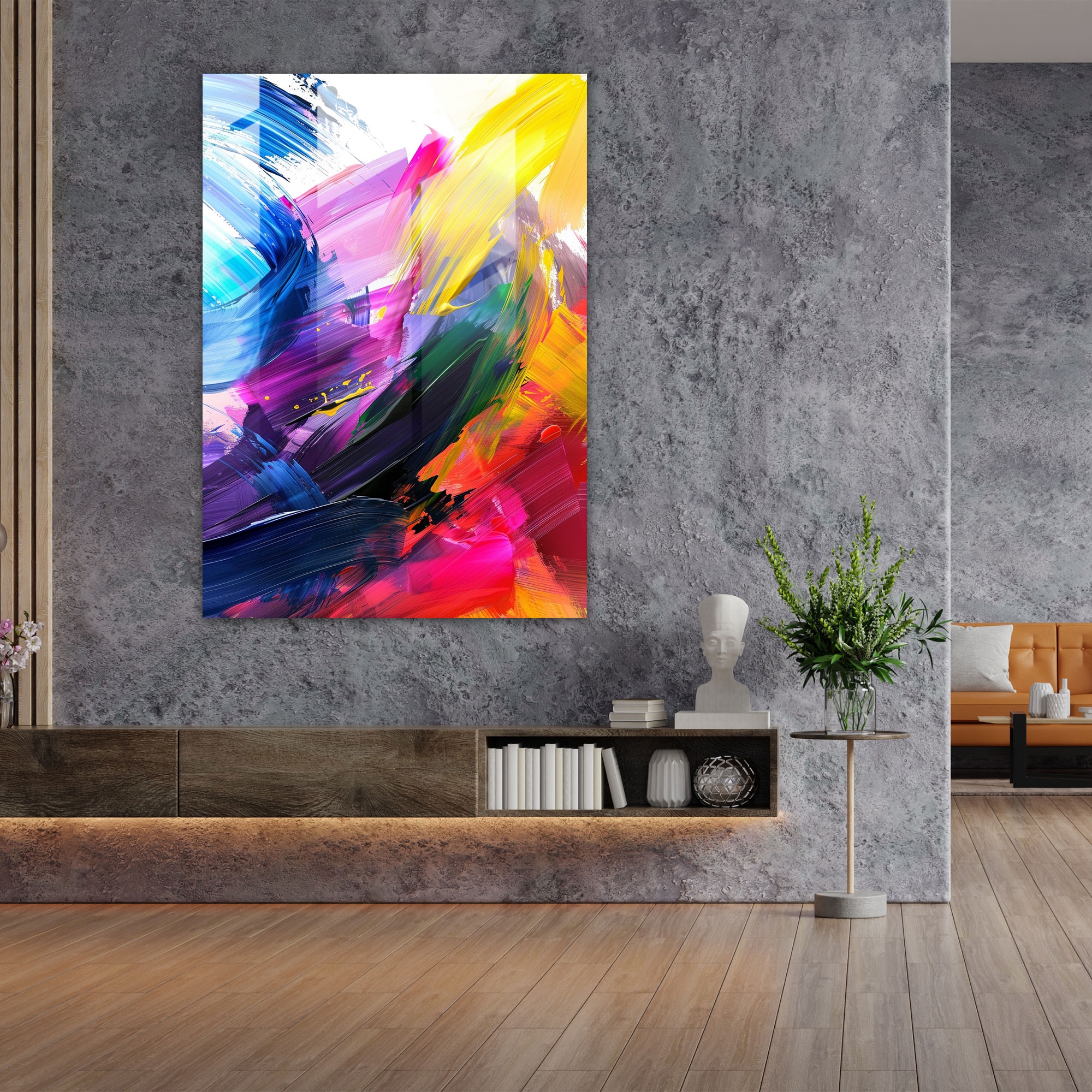 Dynamic Action Painting Glass Wall Art - Action Painting, Glass Art, Wall Decoration, Action Painting