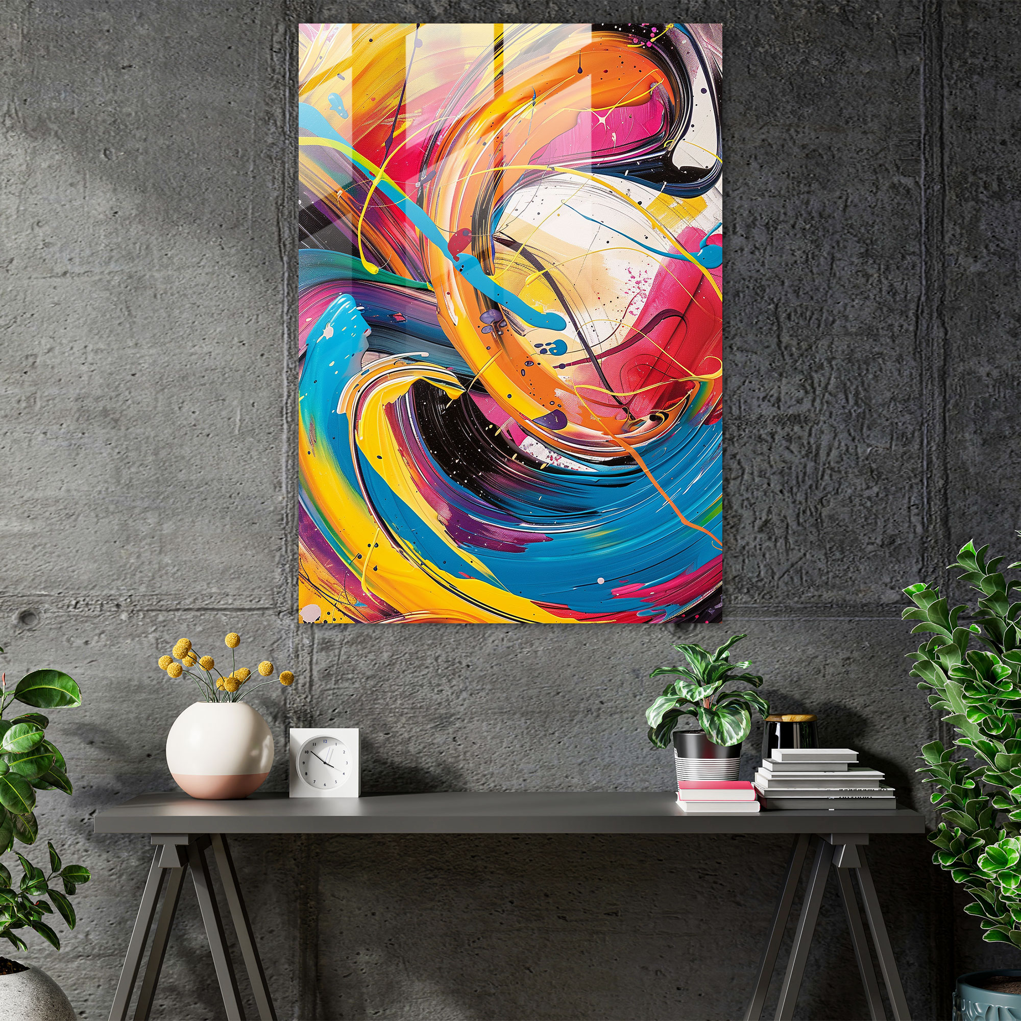 Vibrant Abstract Action Painting Glass Wall Art - Action Painting, Glass Wall Art, Home Decoration, Action Painting