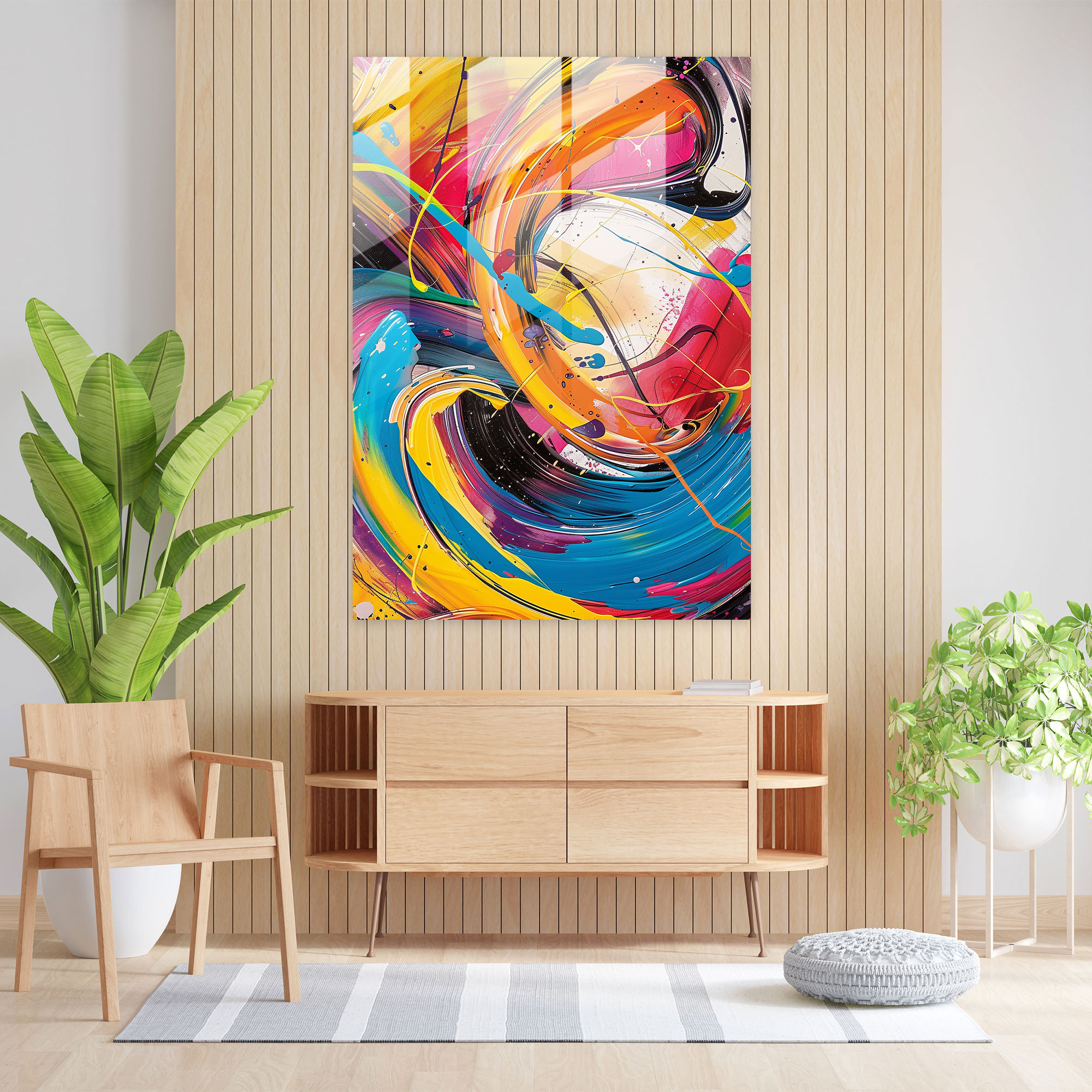 Vibrant Abstract Action Painting Glass Wall Art - Action Painting, Glass Wall Art, Home Decoration, Action Painting
