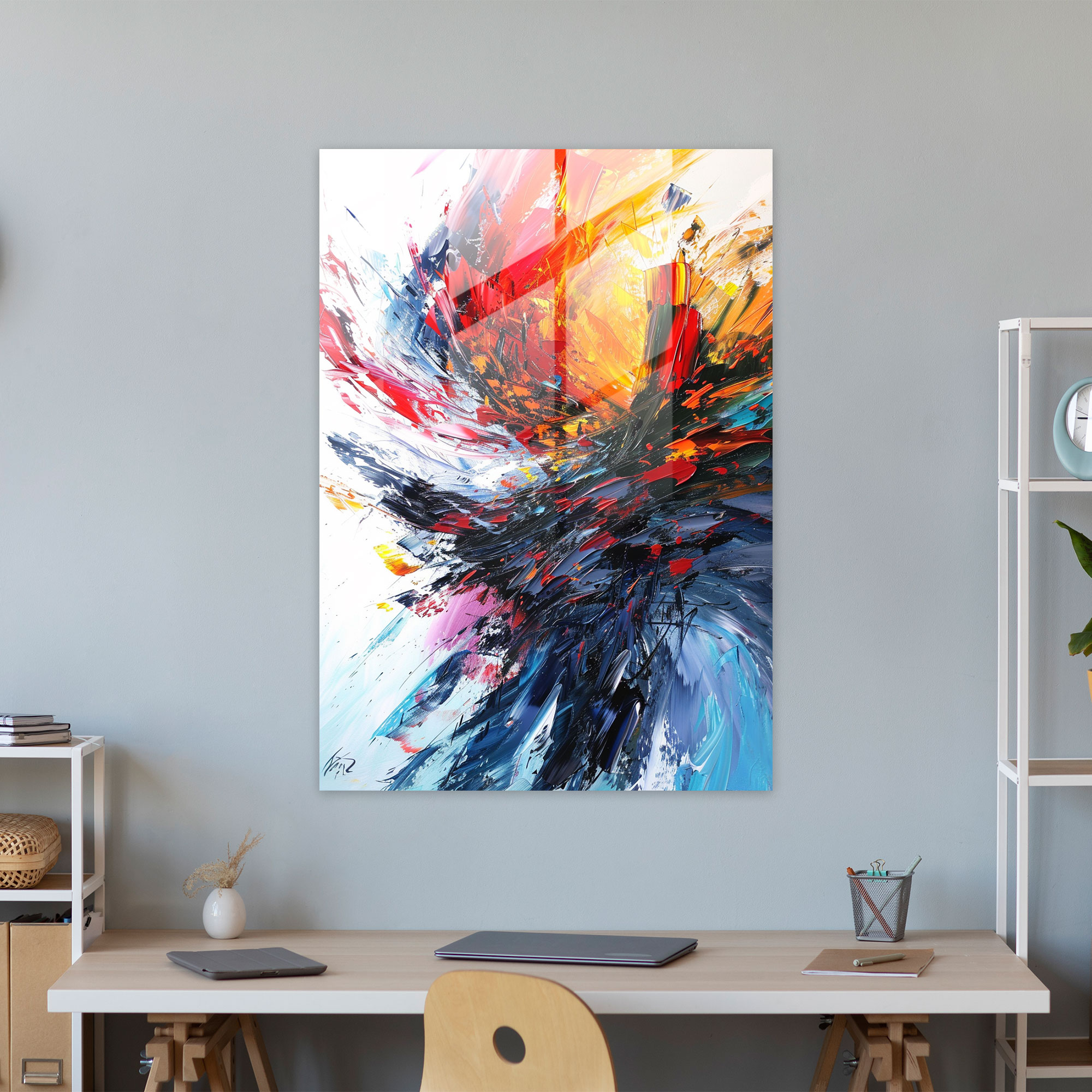 Energetic Action Painting Glass Art - Action Painting, Glass Art, Wall Decoration, Home Decoration