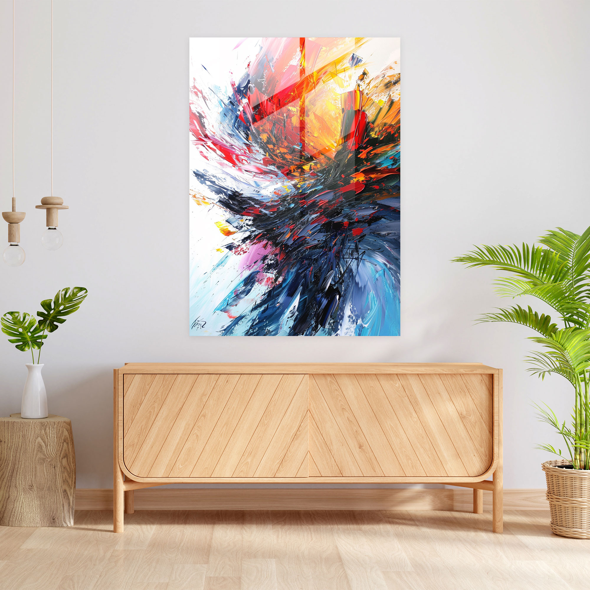 Energetic Action Painting Glass Art - Action Painting, Glass Art, Wall Decoration, Home Decoration