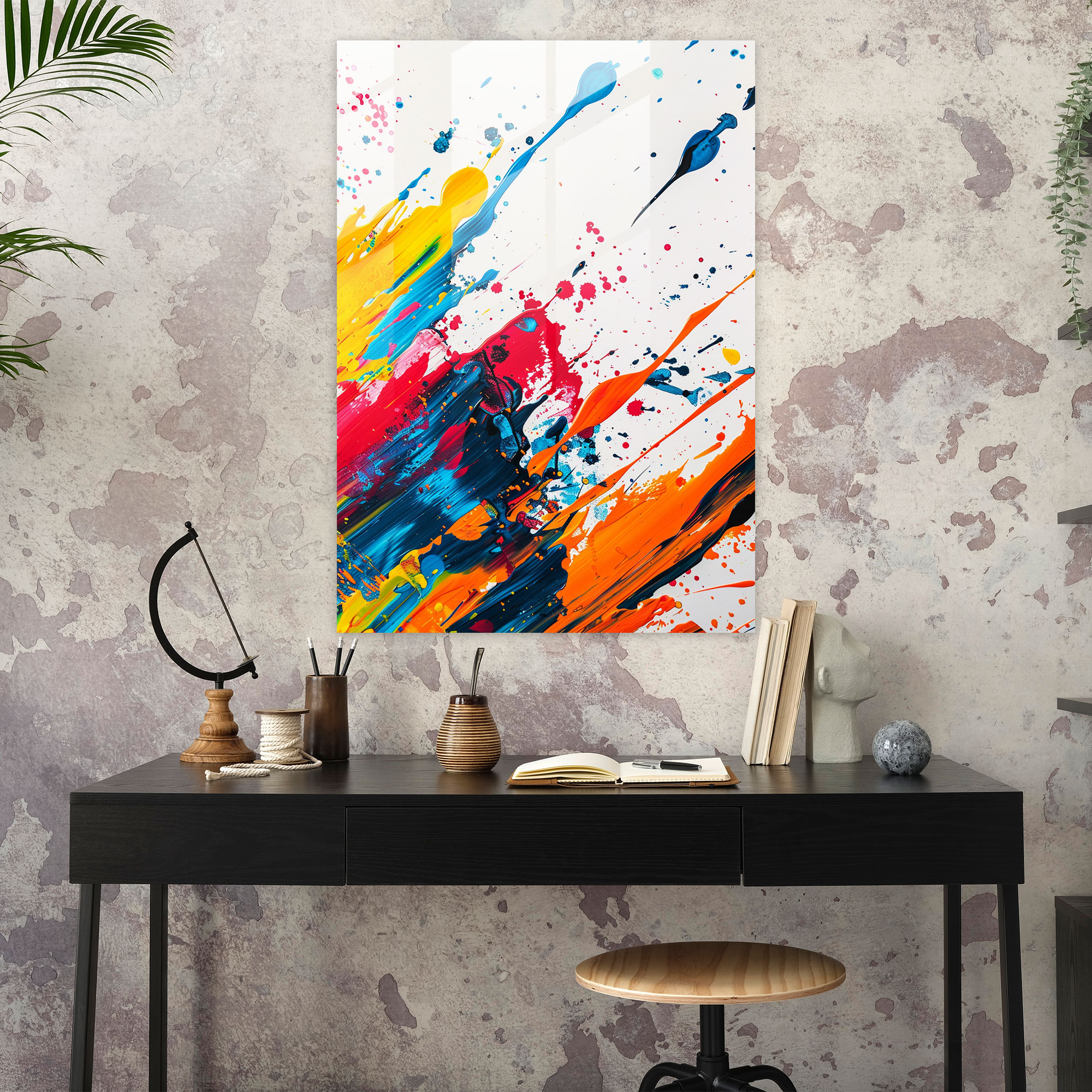 Colorful Splashes Action Painting Glass Print - Action Painting, Glass Print, Action Painting, Glass Art