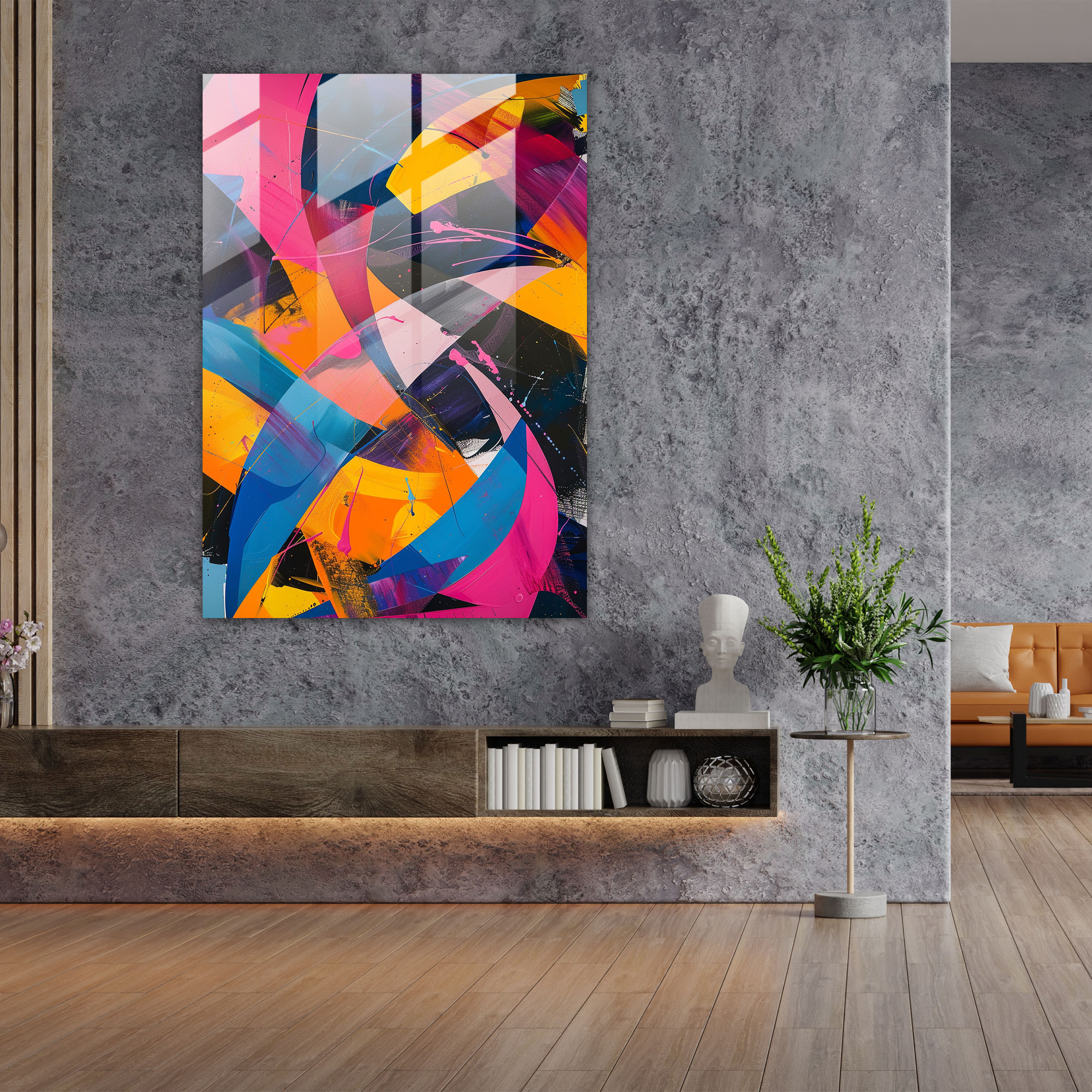Geometric Action Painting Glass Print - Action Painting, Glass Print, Home Decoration, Modern Art