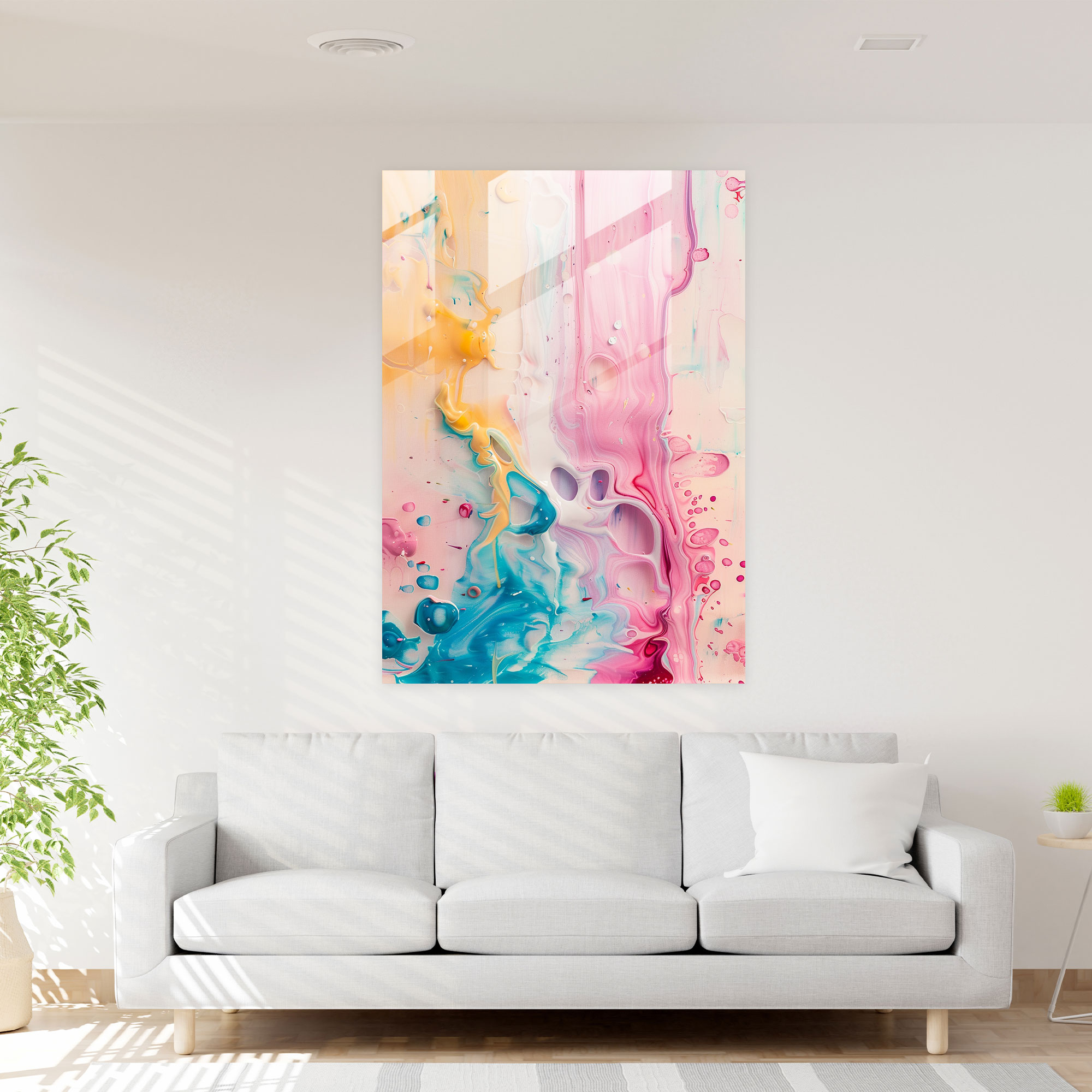 Pastel Swirls Action Painting Glass Wall Art - Action Painting, Home Decoration, Wall Decoration, Action Painting