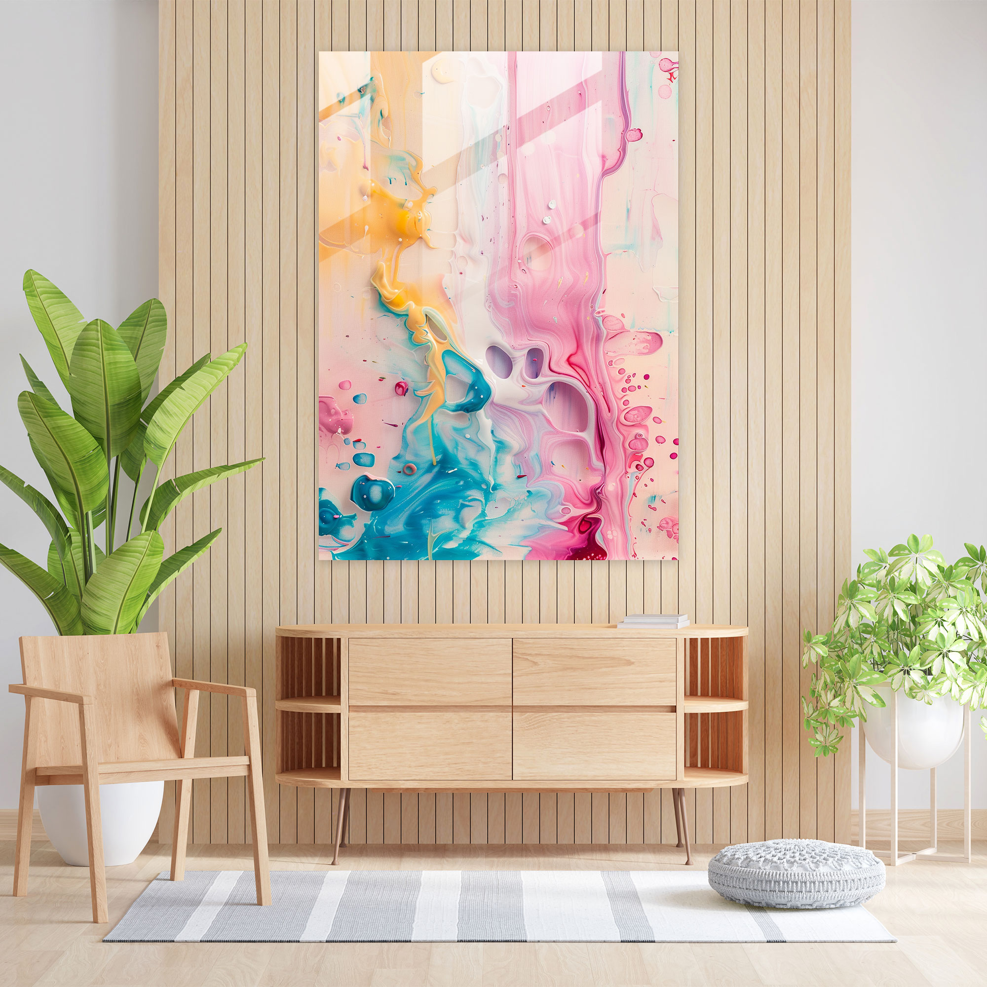 Pastel Swirls Action Painting Glass Wall Art - Action Painting, Home Decoration, Wall Decoration, Action Painting